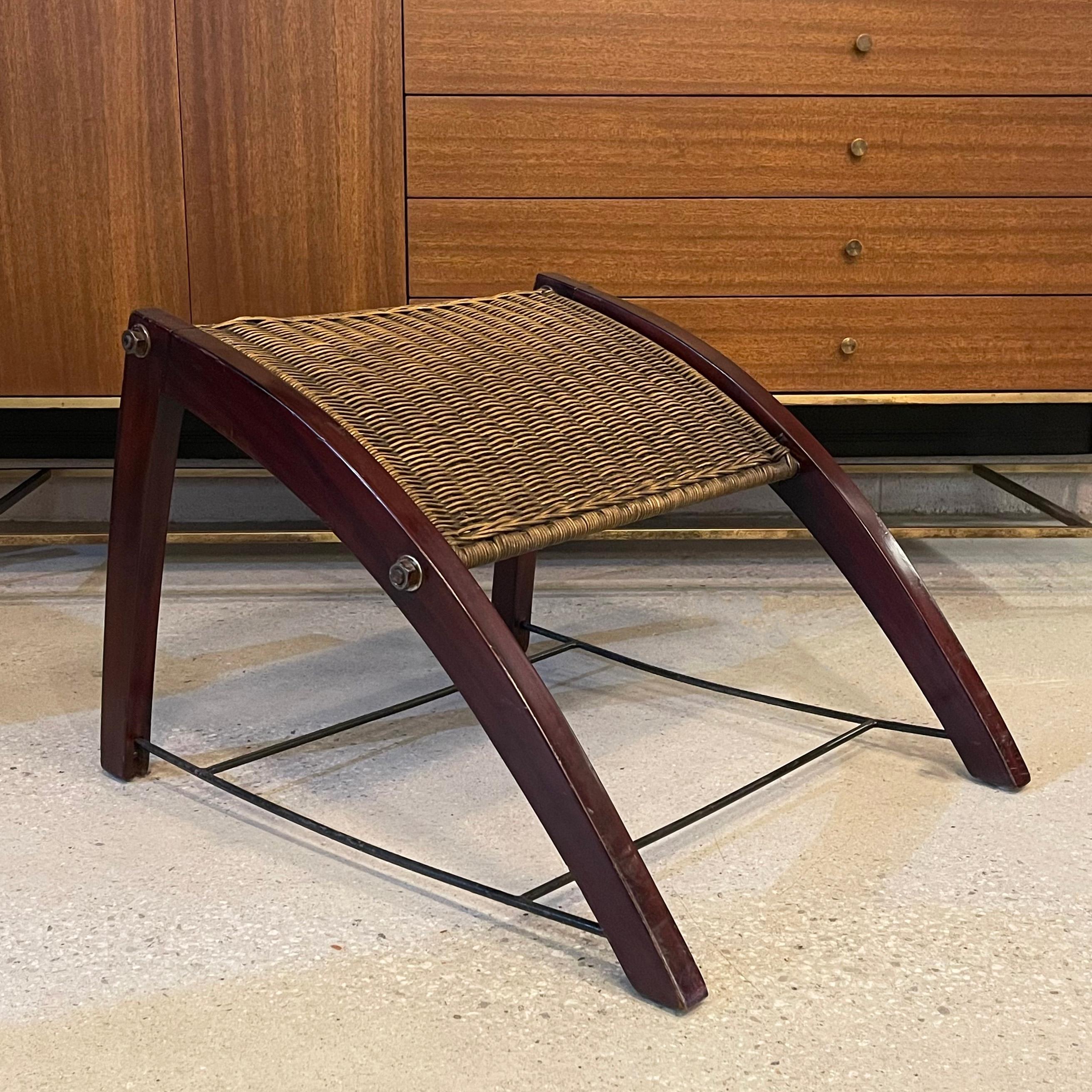 Art Deco Maple Wicker Lounge Chair Ottoman Set For Sale 3