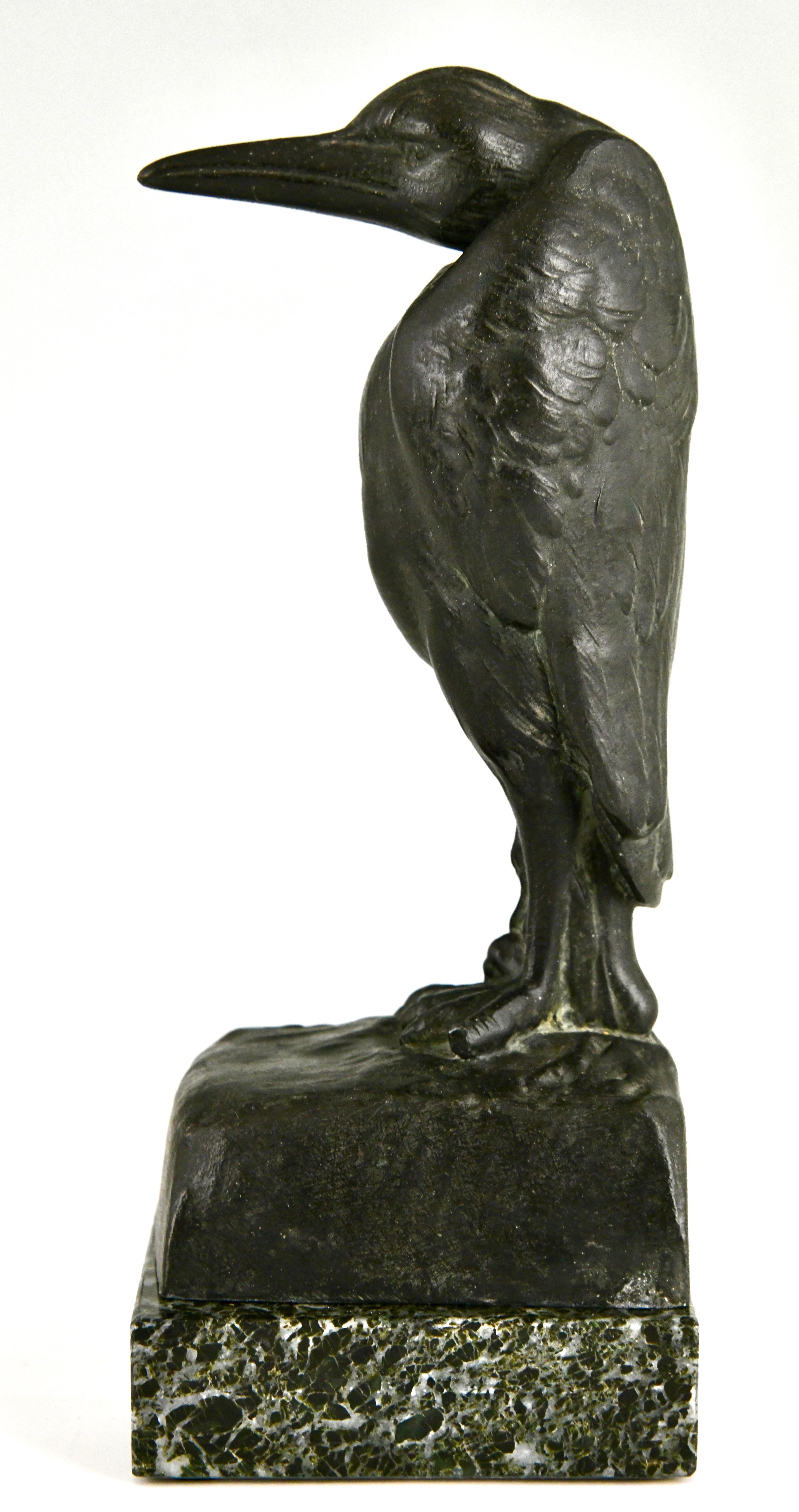 Patinated Art Deco Marabou Bookends by Georges Van De Voorde with Foundry Mark 1925