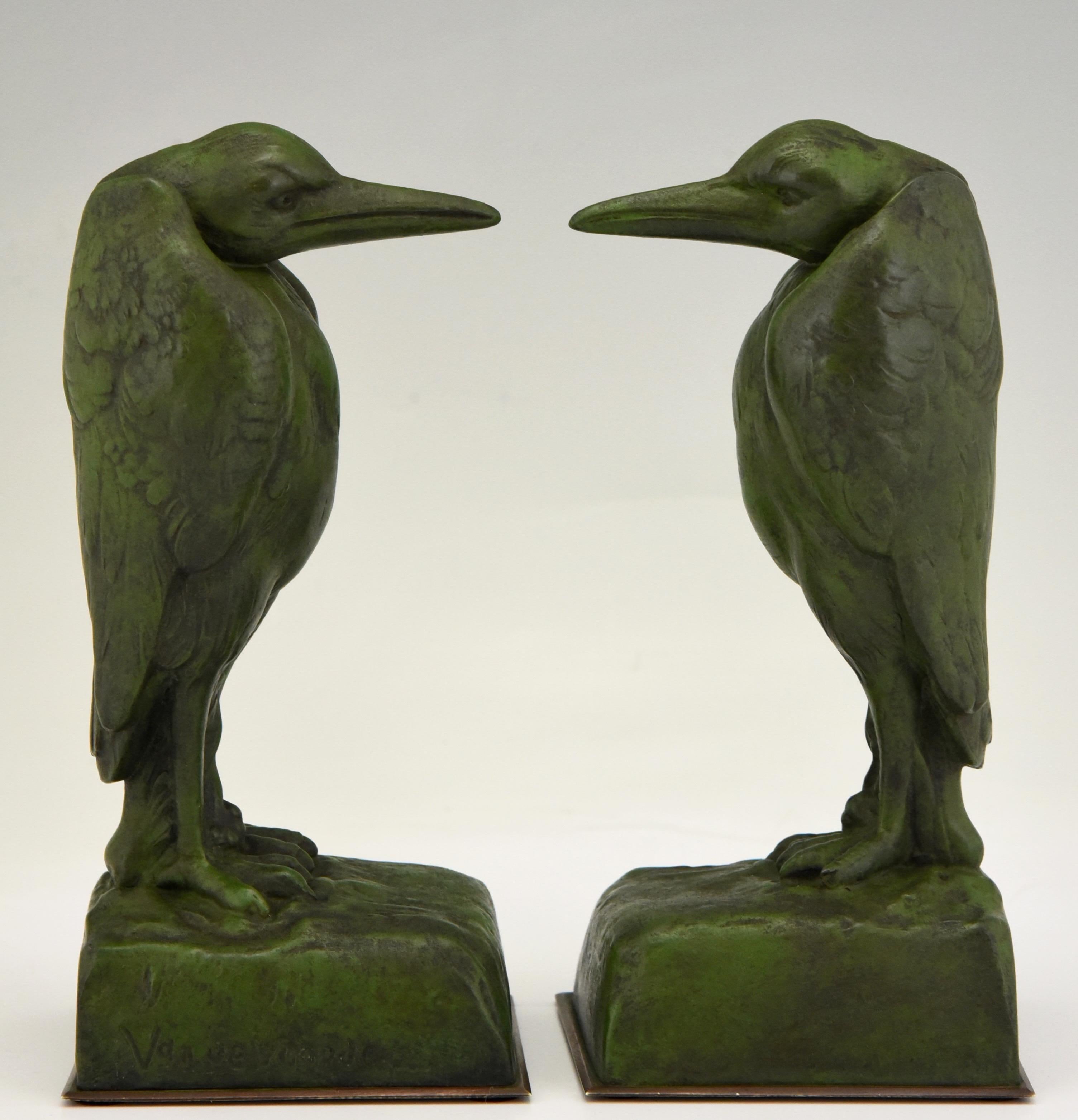 Patinated Art Deco Marabou Bookends Georges Van de Voorde 1925 France