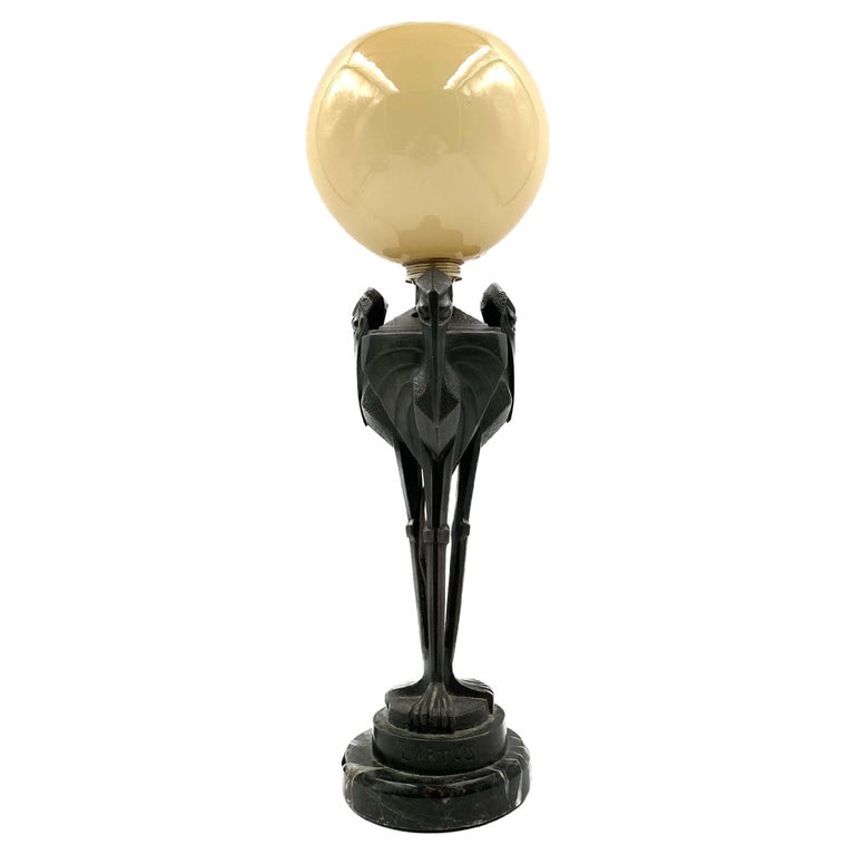 Lampe Art Déco Danseuse Avec Abat-jour En Verre – Style Art Nouveau, 62 Cm