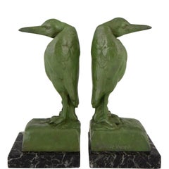 Art Deco Marabou Stork Bookends Georges Van De Voorde, 1930