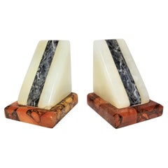Art Deco Marble Alabaster Bookends
