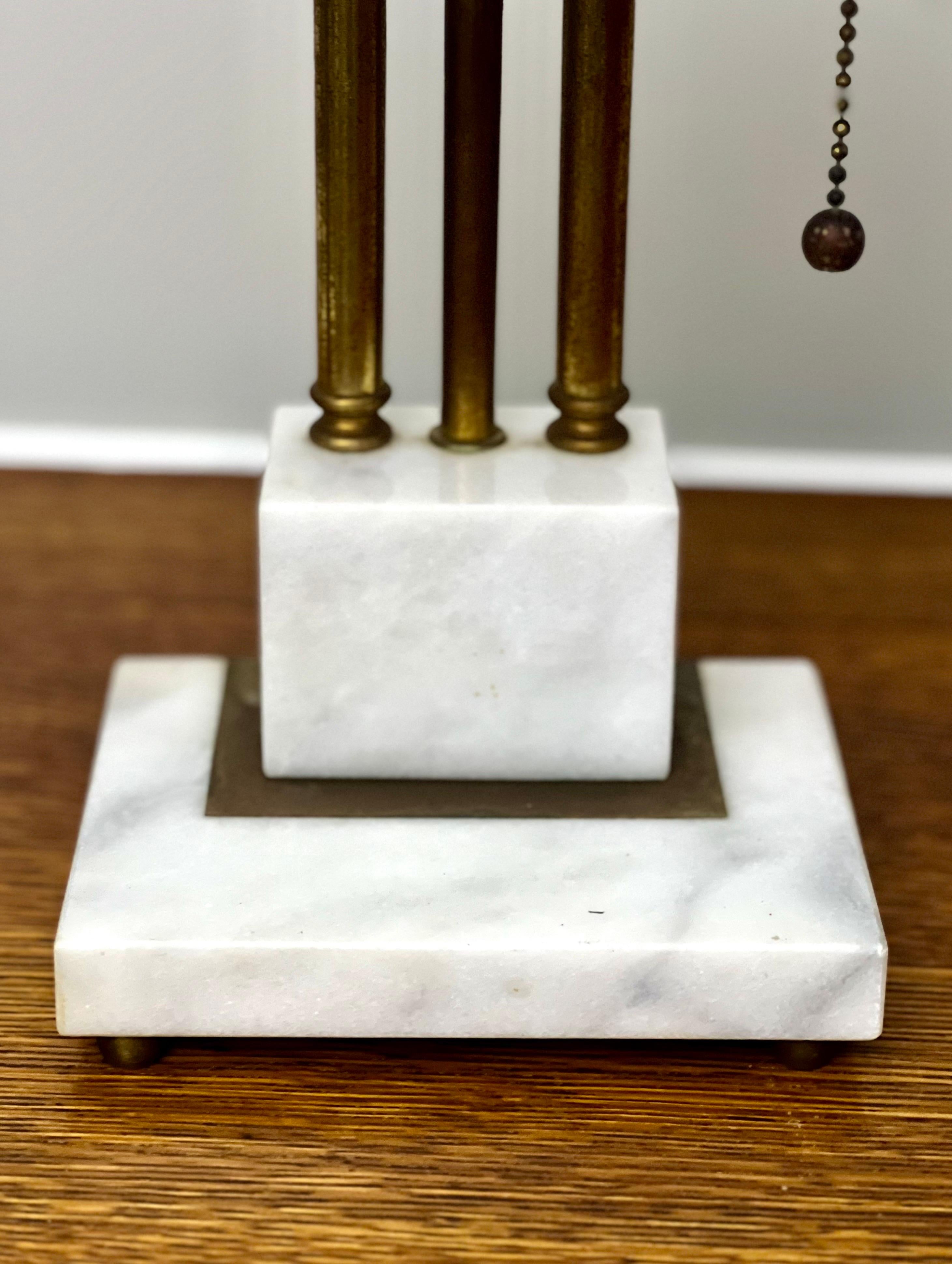 Art Deco Marble and Brass Bankers Desk Lamps with White Milk Glass Shades 9