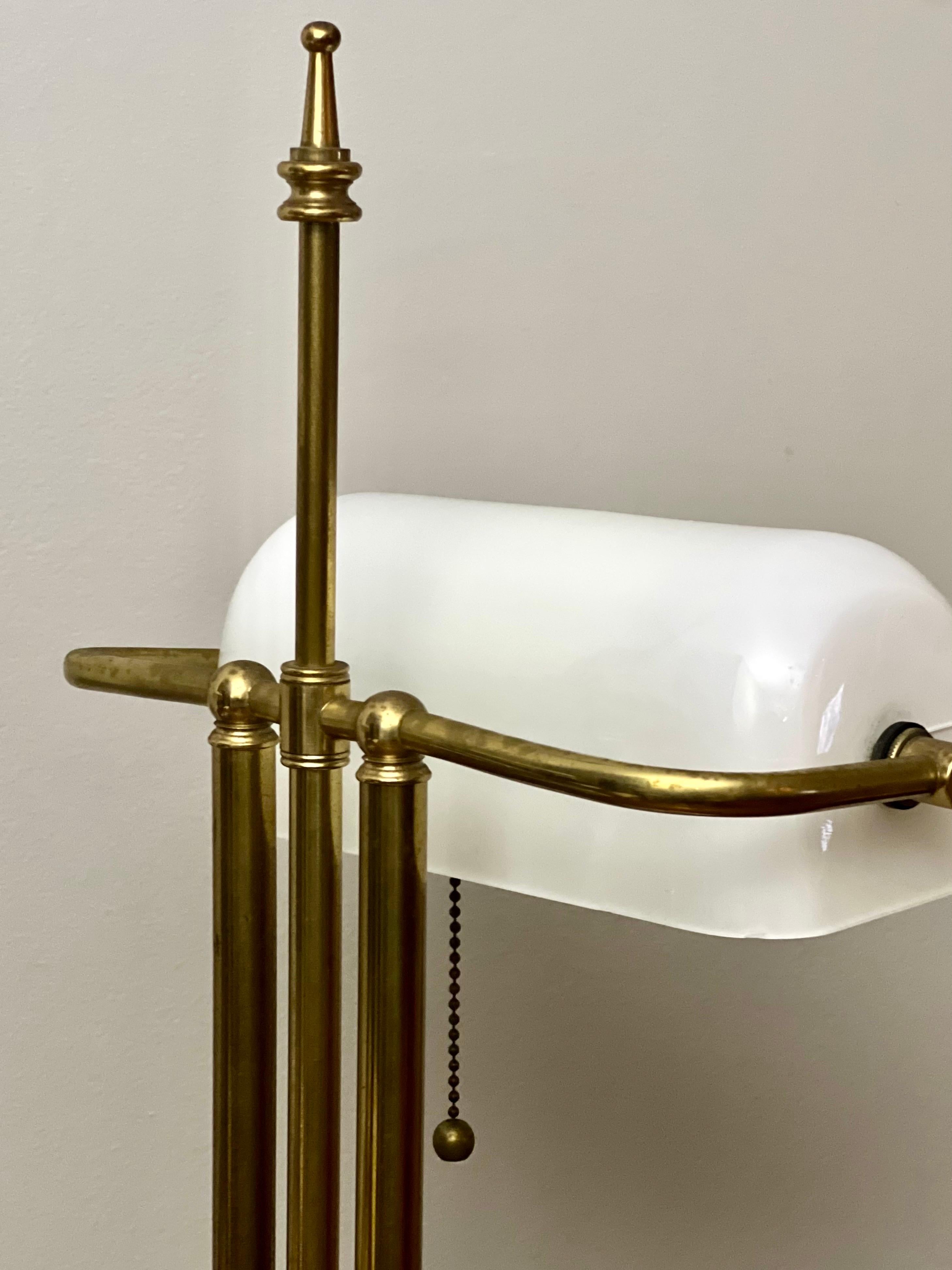 Art Deco Marble and Brass Bankers Desk Lamps with White Milk Glass Shades 7
