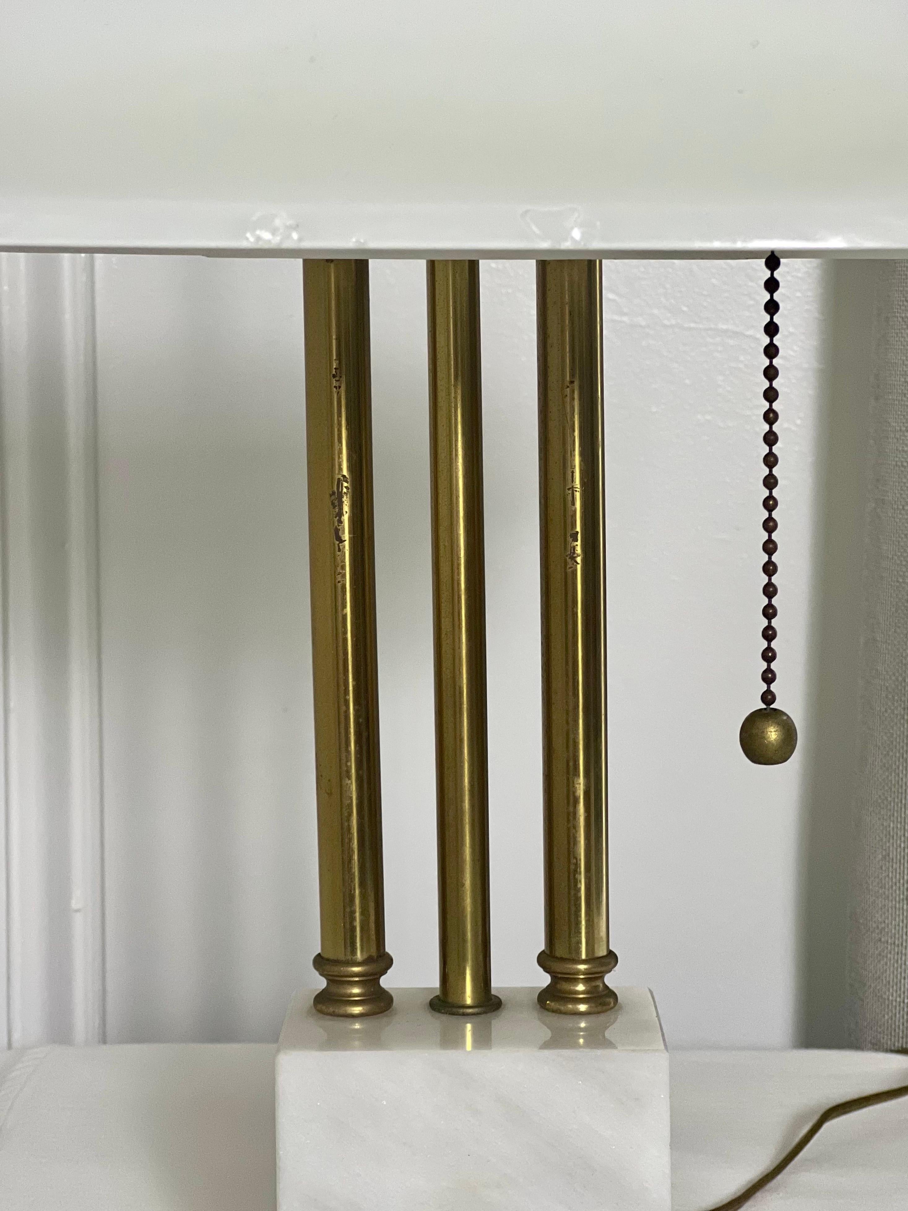 Art Deco Marble and Brass Bankers Desk Lamps with White Milk Glass Shades 8
