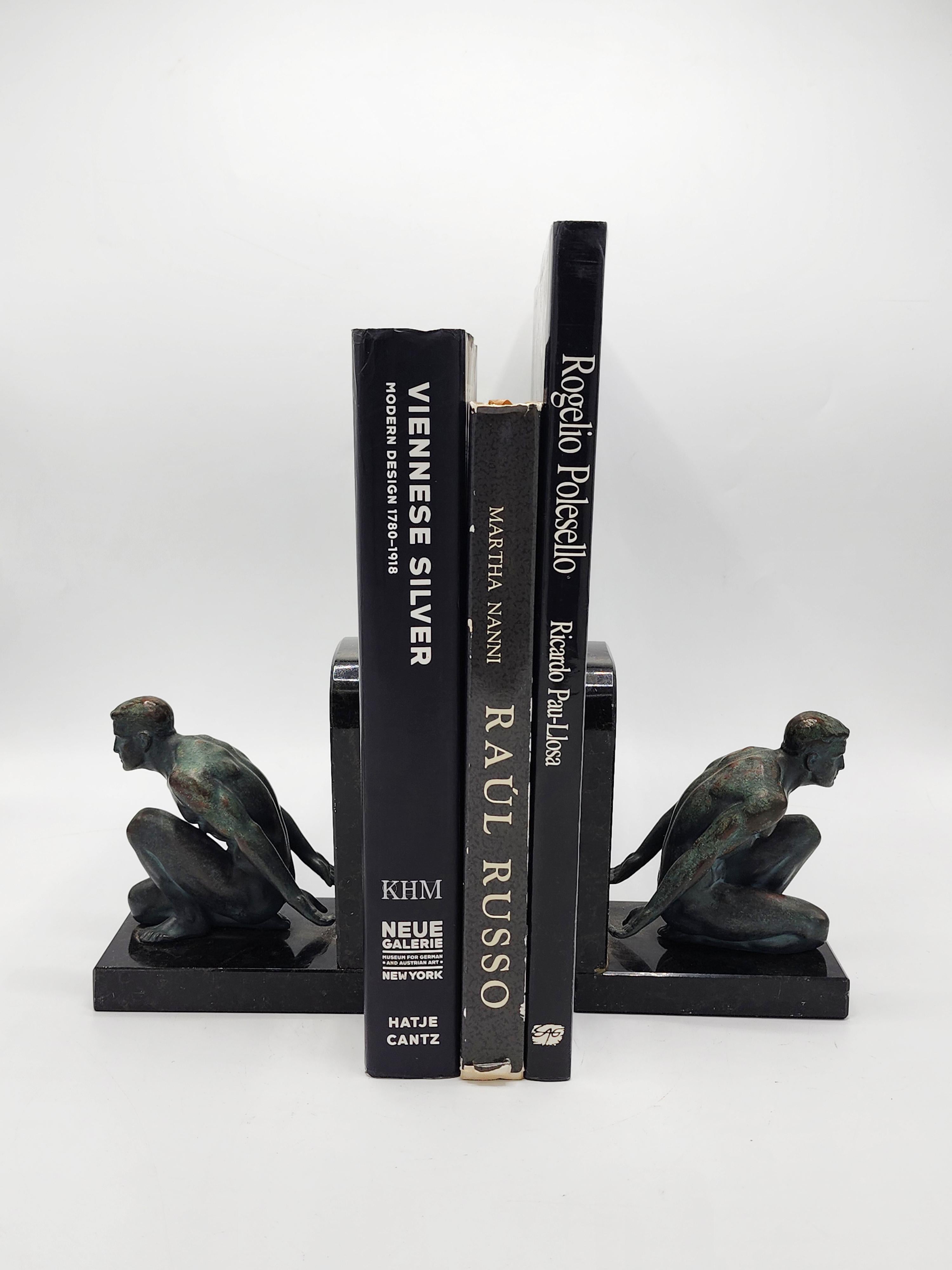 Bronze Art Deco marble and bronze bookends For Sale