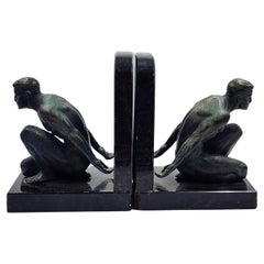 Art Deco marble and bronze bookends