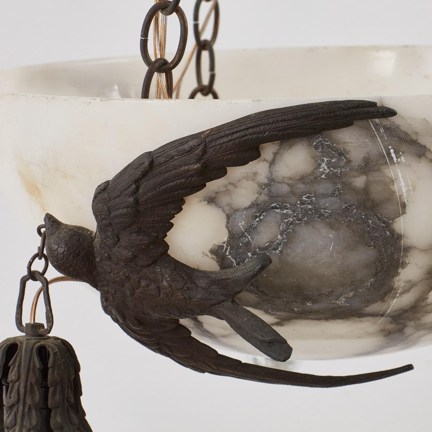 Art Deco marble and bronze pendant light - Italy, 1920s For Sale 4