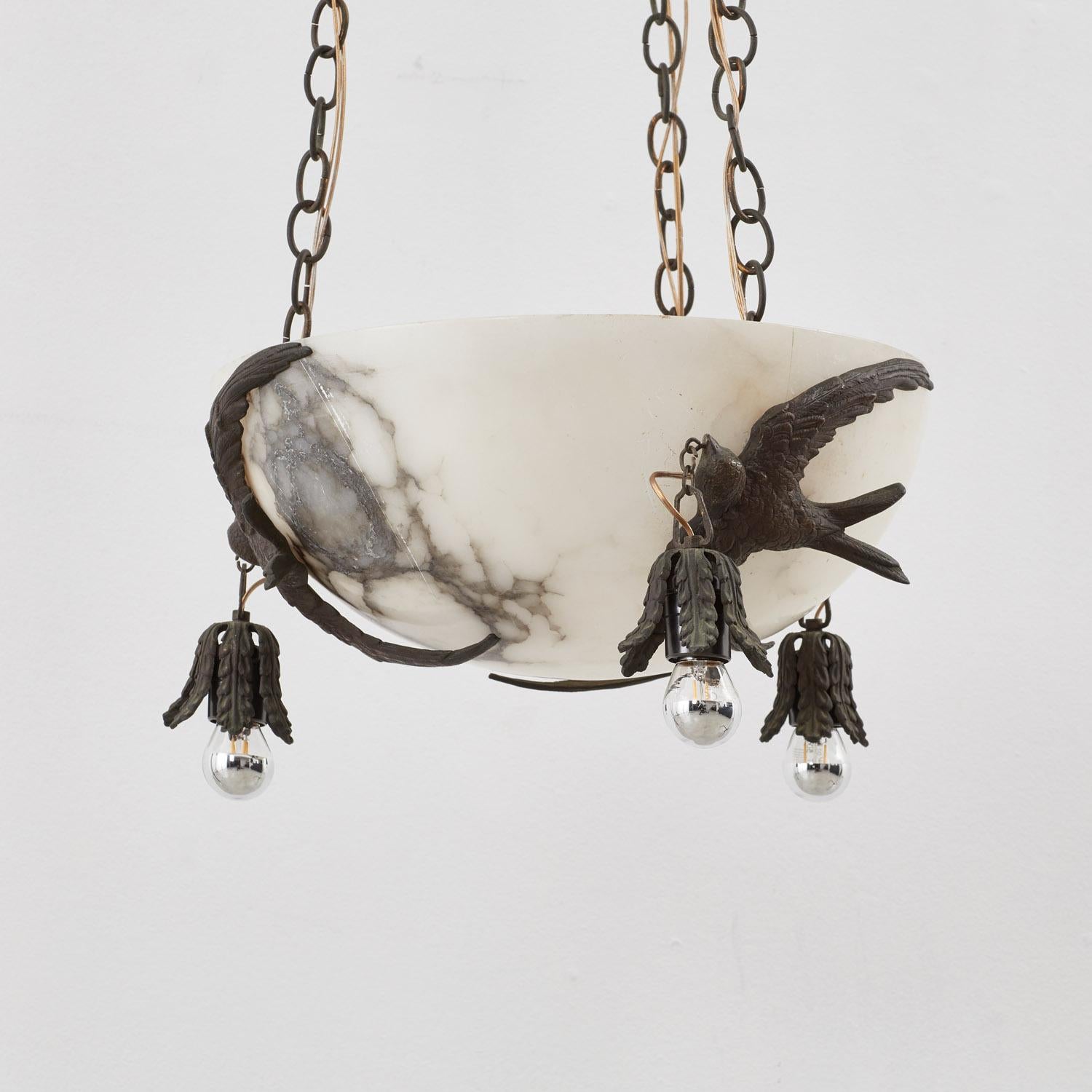 Art Deco marble and bronze pendant light - Italy, 1920s For Sale 5