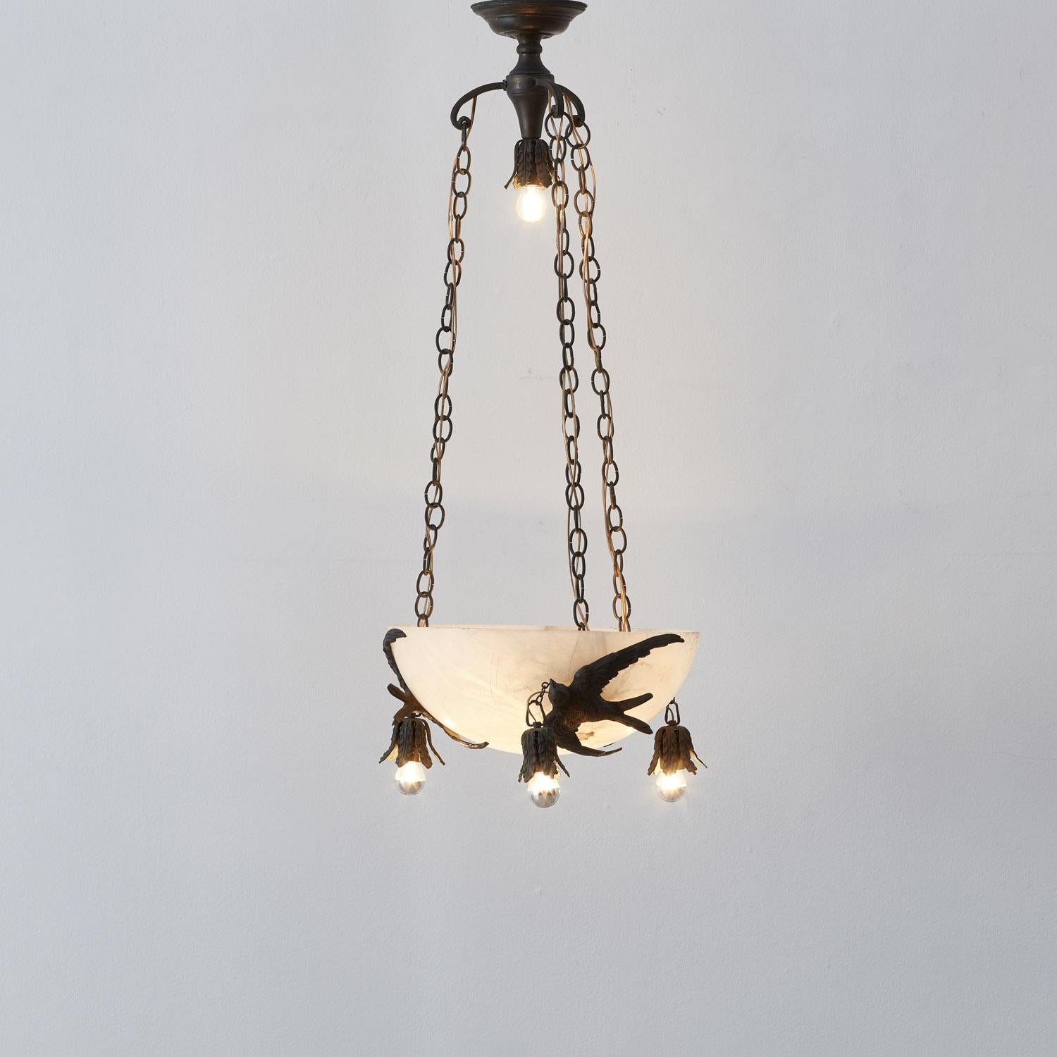 Italian Art Deco marble and bronze pendant light - Italy, 1920s For Sale