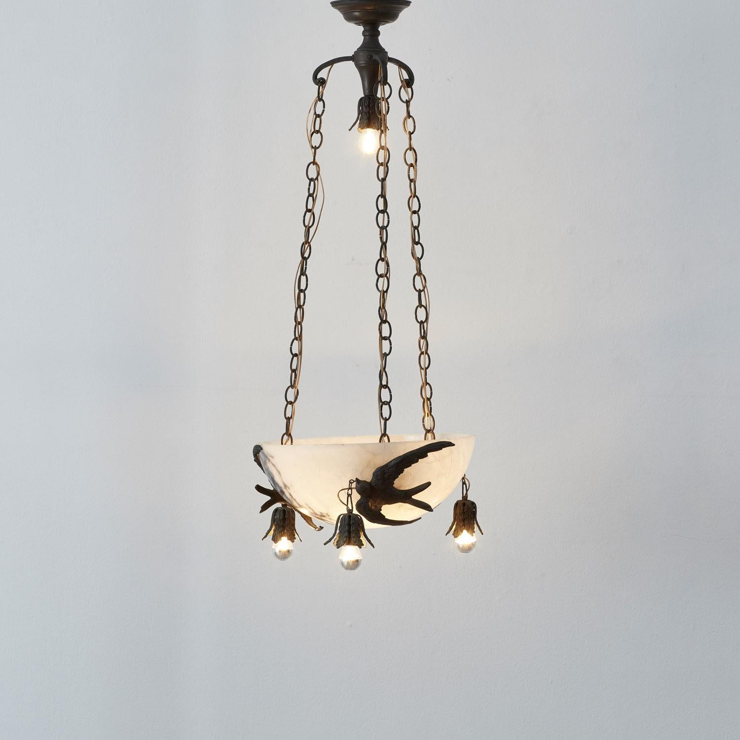 Art Deco marble and bronze pendant light - Italy, 1920s In Good Condition For Sale In London, GB