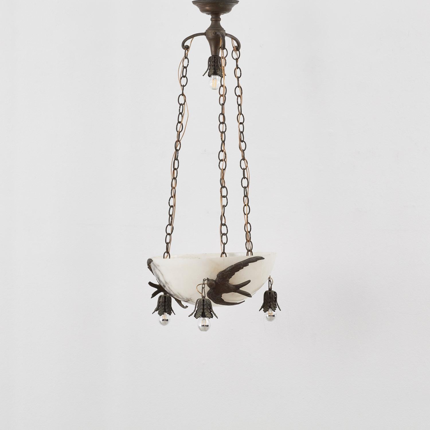 Early 20th Century Art Deco marble and bronze pendant light - Italy, 1920s For Sale