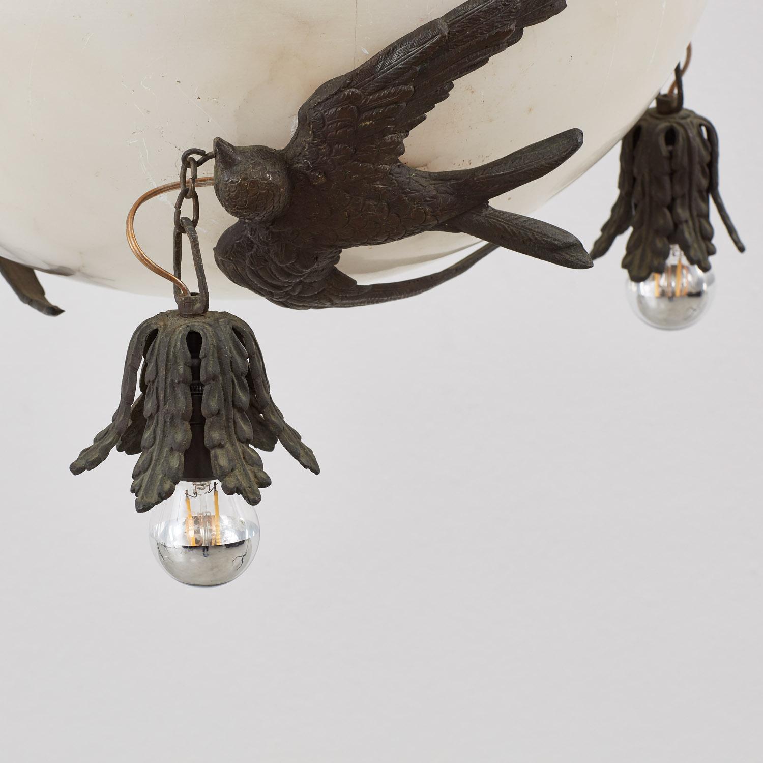 Bronze Art Deco marble and bronze pendant light - Italy, 1920s For Sale