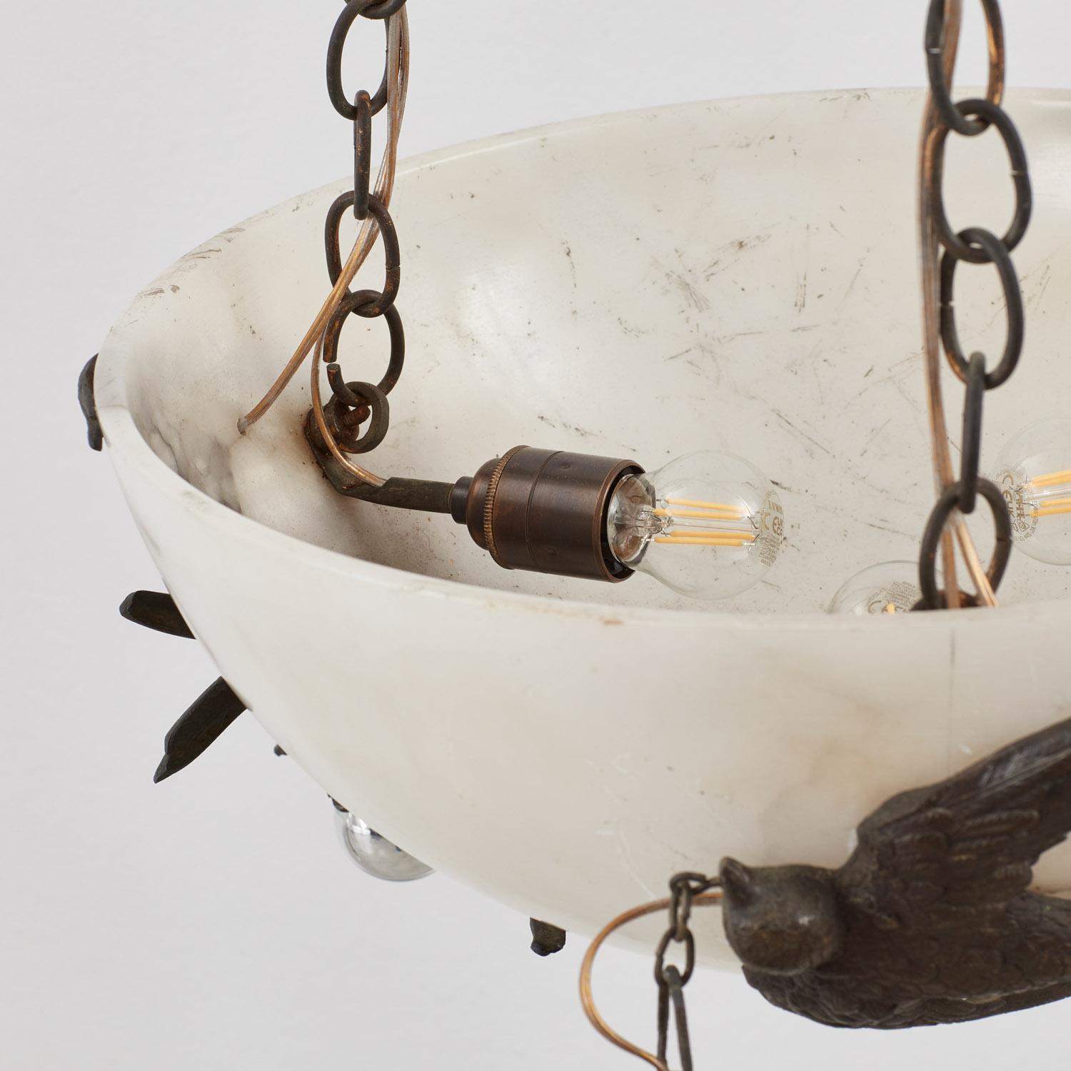 Art Deco marble and bronze pendant light - Italy, 1920s For Sale 3