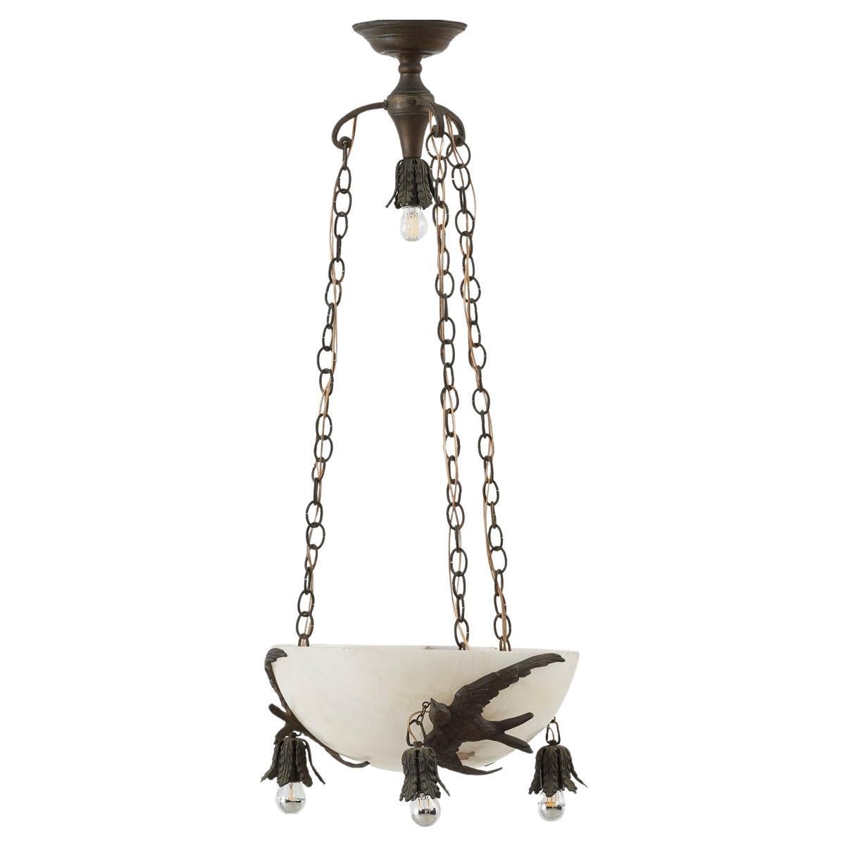 Art Deco marble and bronze pendant light - Italy, 1920s For Sale