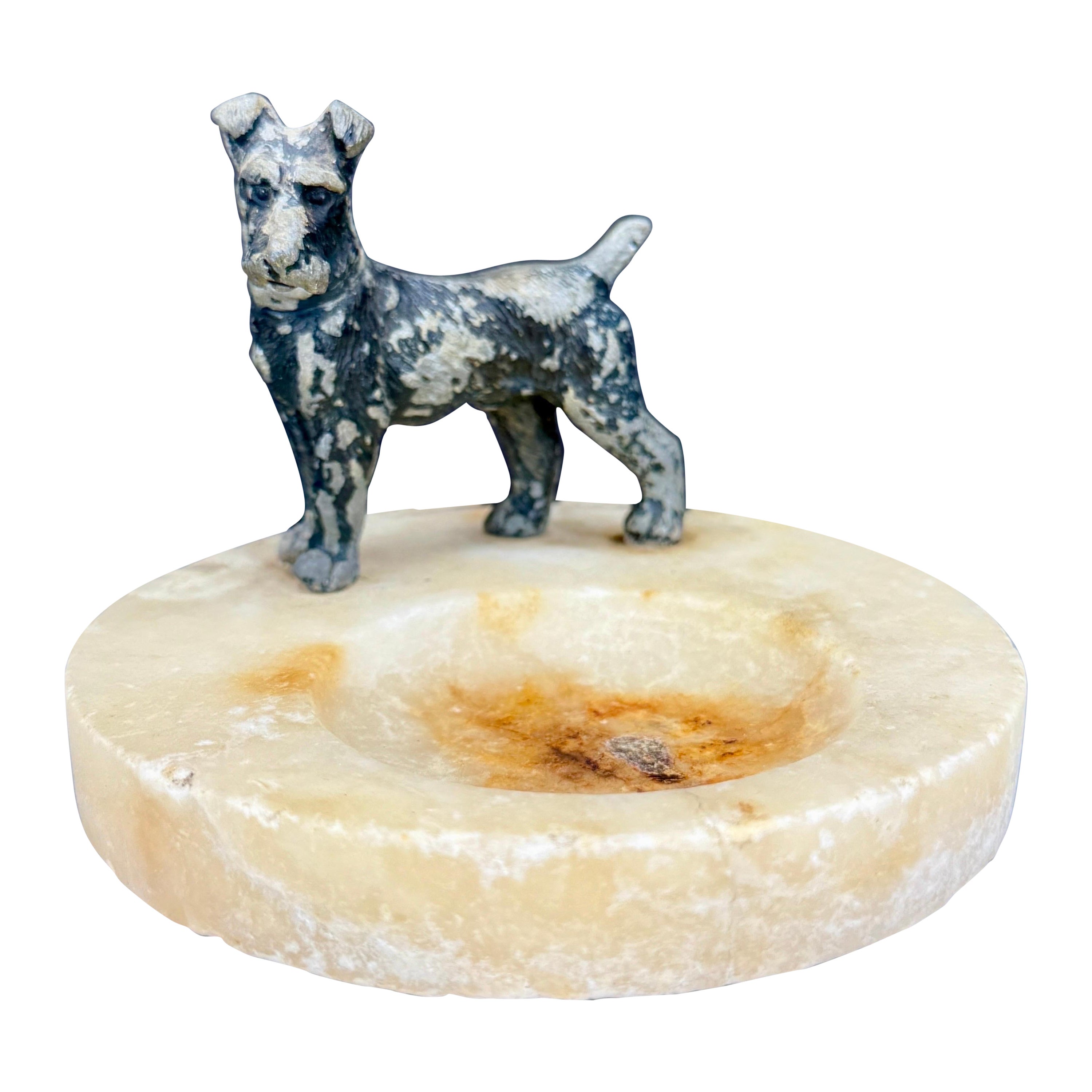 Cendrier ou porte-bijoux Terrier Art Déco en marbre et bronze