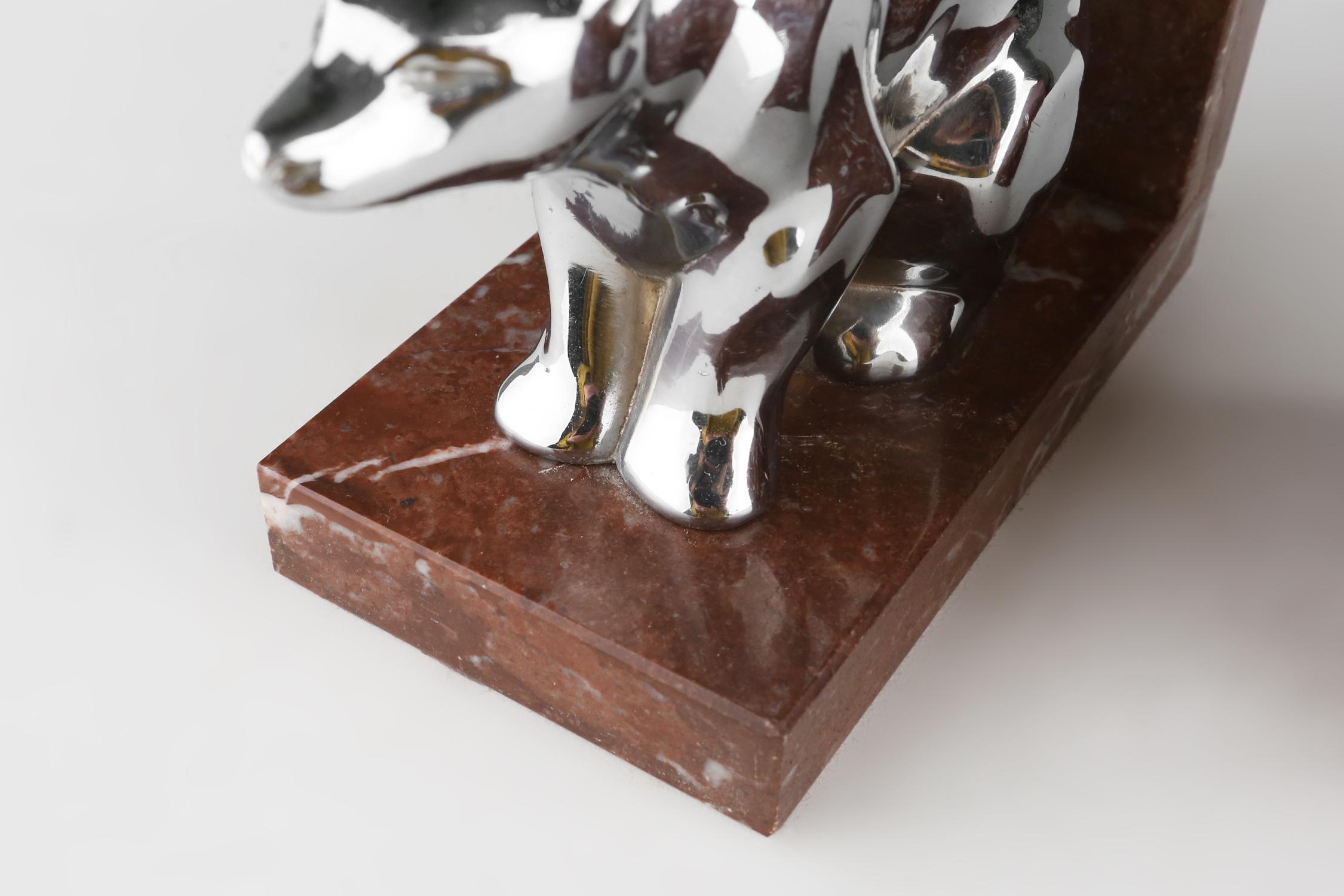 Art Deco marble and metal bear bookends 1930 For Sale 4