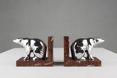 Art Deco marble and metal bear bookends 1930