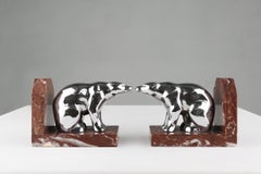 Art Deco Marble and Metal Bear Bookends, France 1930s