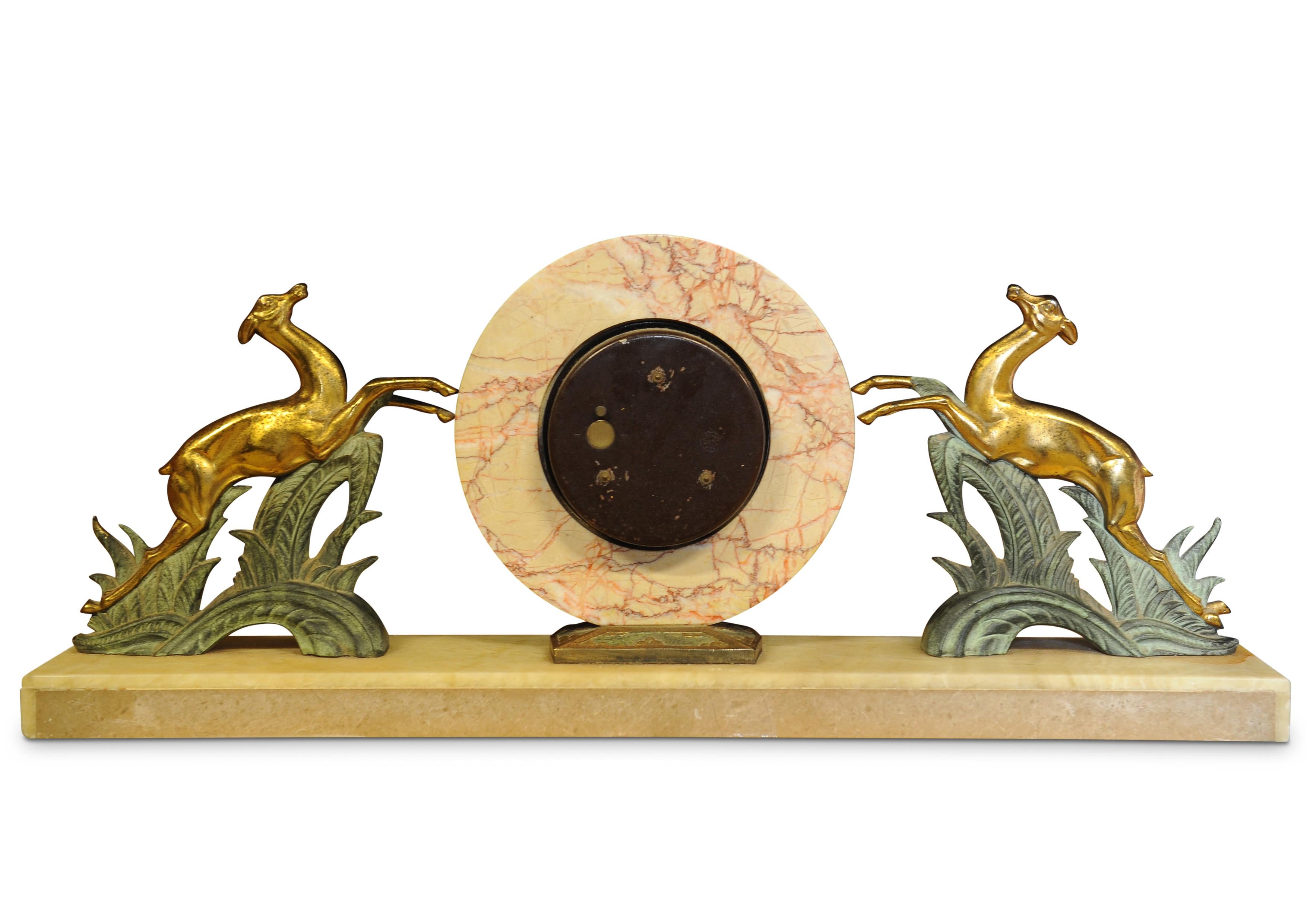 European Art Deco Marble and Onyx Mantel Clock by Albert Villon for Bayard 1930s  For Sale