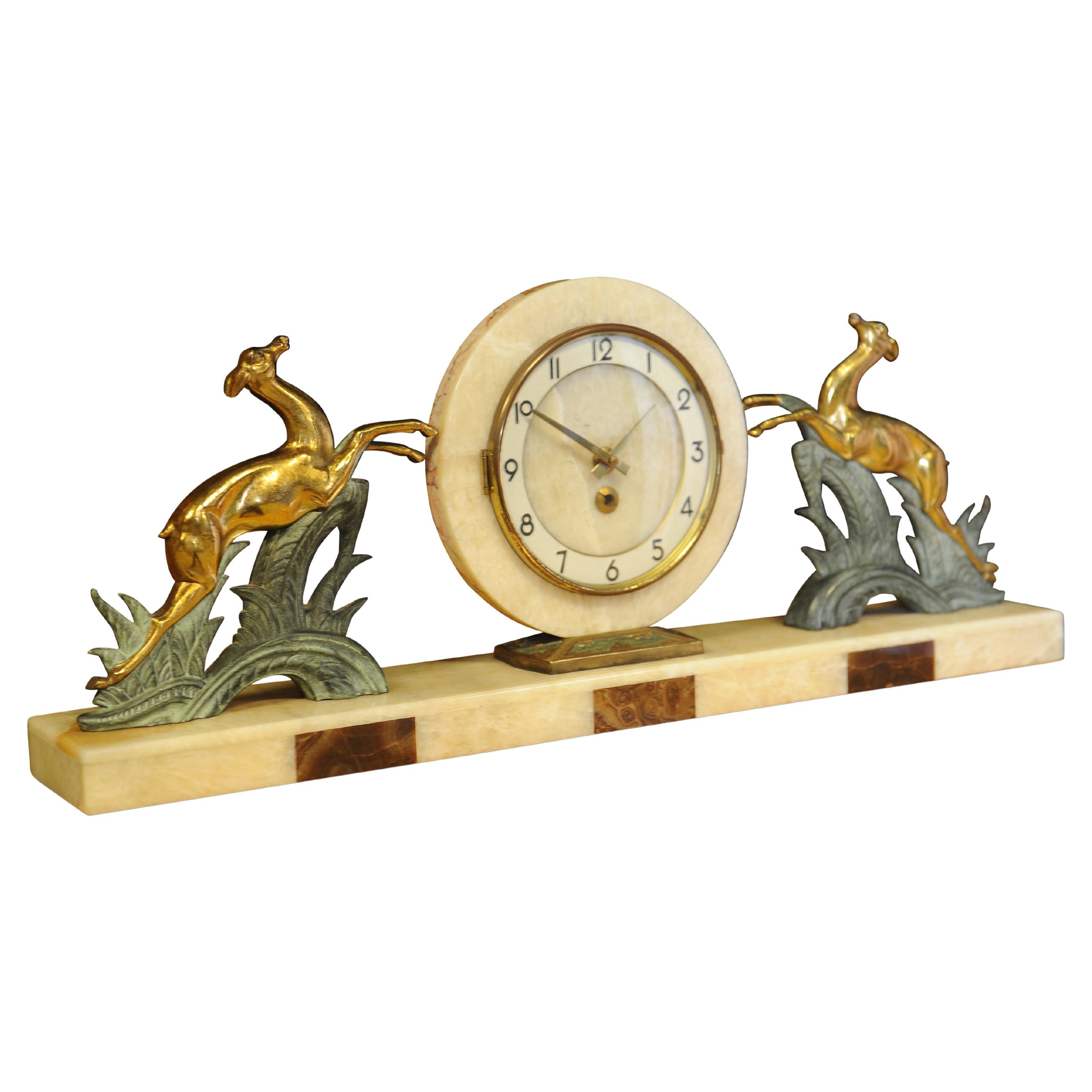 20th Century Art Deco Marble and Onyx Mantel Clock by Albert Villon for Bayard 1930s  For Sale