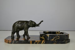 Art Deco Marble Ashtray with Elephant Figurine on Italian Marble Base
