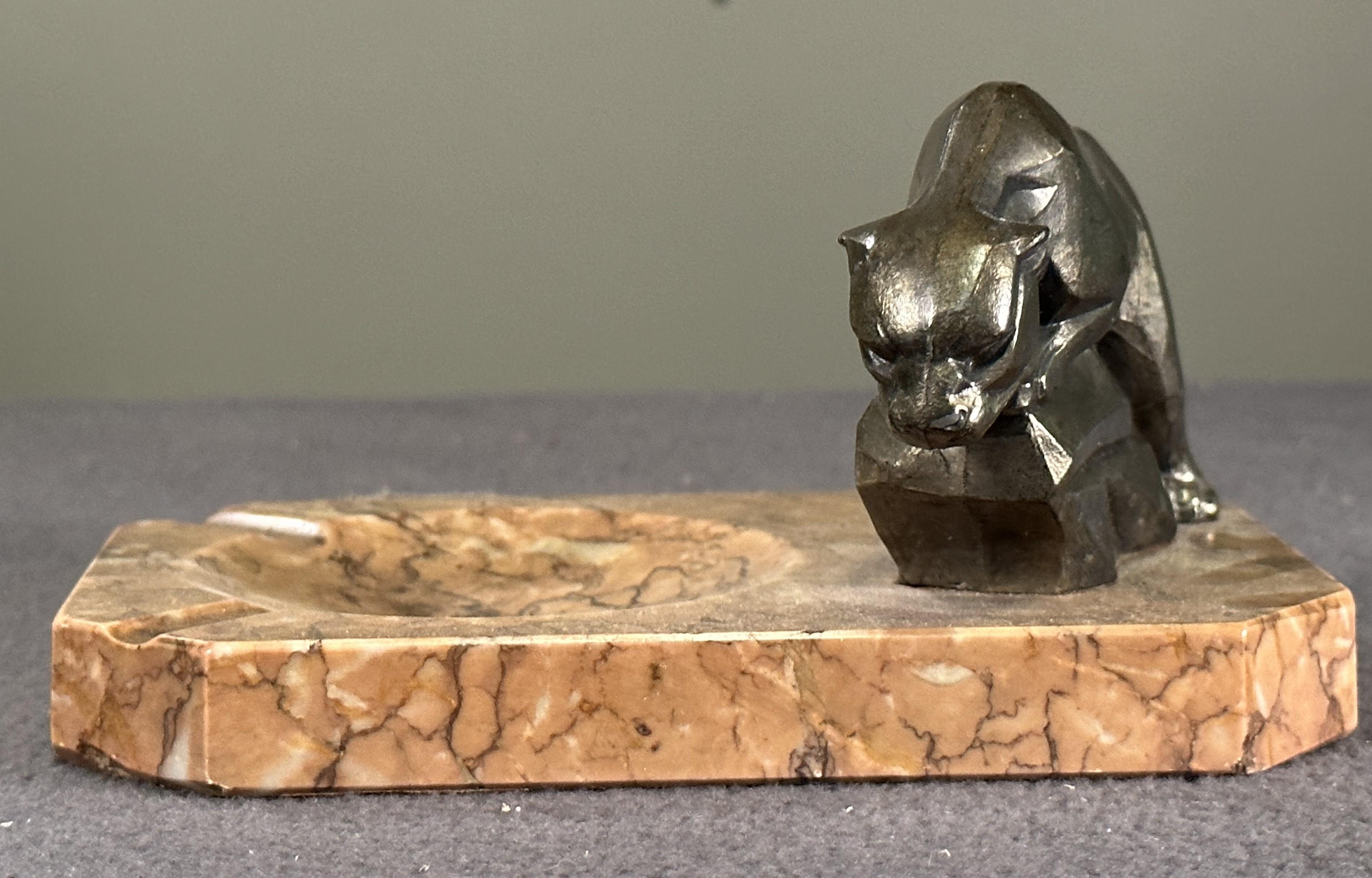 Art Deco Marble Ashtray with Panther Sculpture, France 1935 For Sale 5