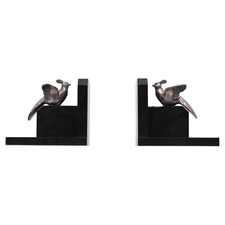 2 Very nice art deco bookends. Marble base comes with silver plated pewter birds.