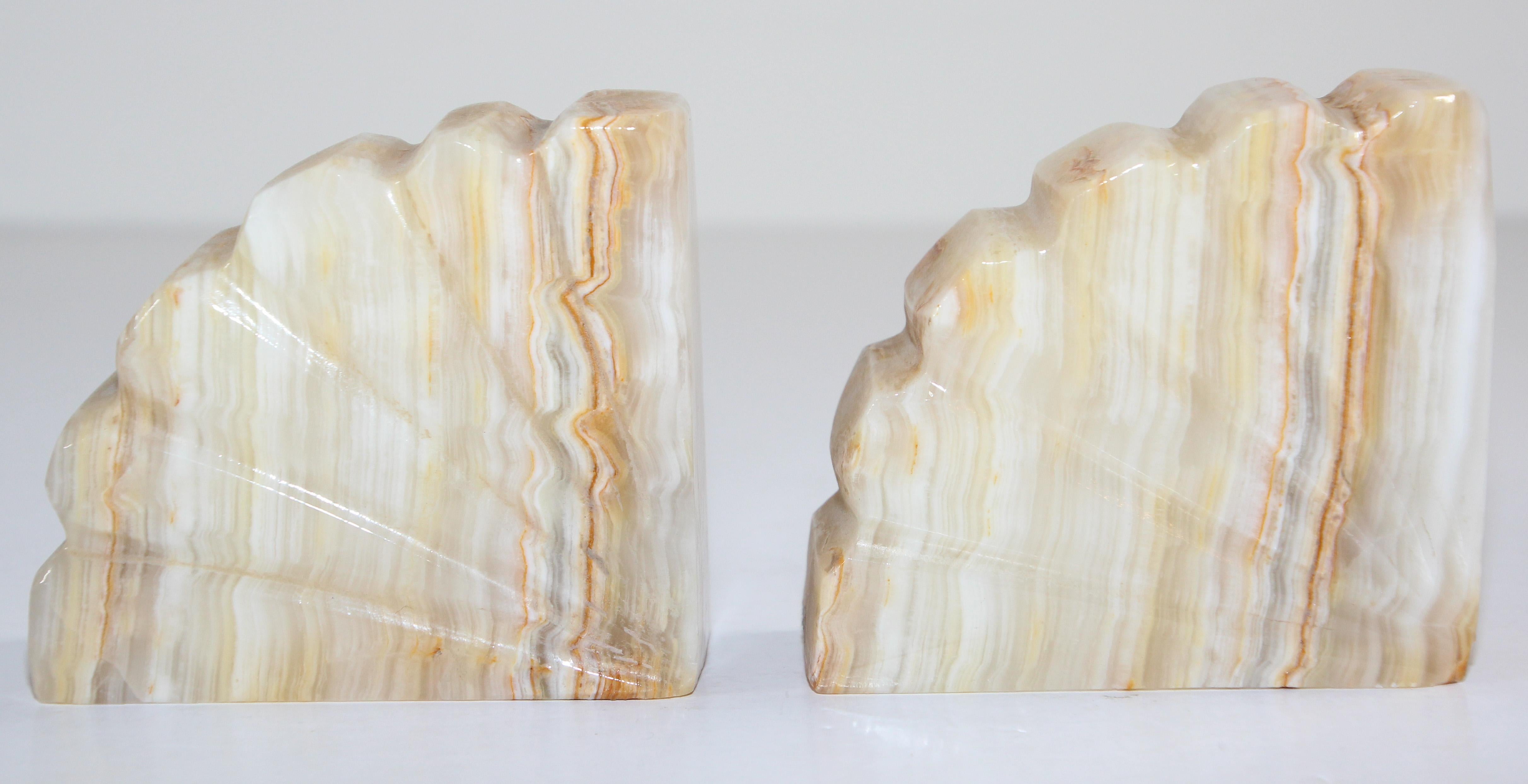 Art Deco Marble Bookends Hand Carved Scallop Shell Design, French, Ca 1940s 1