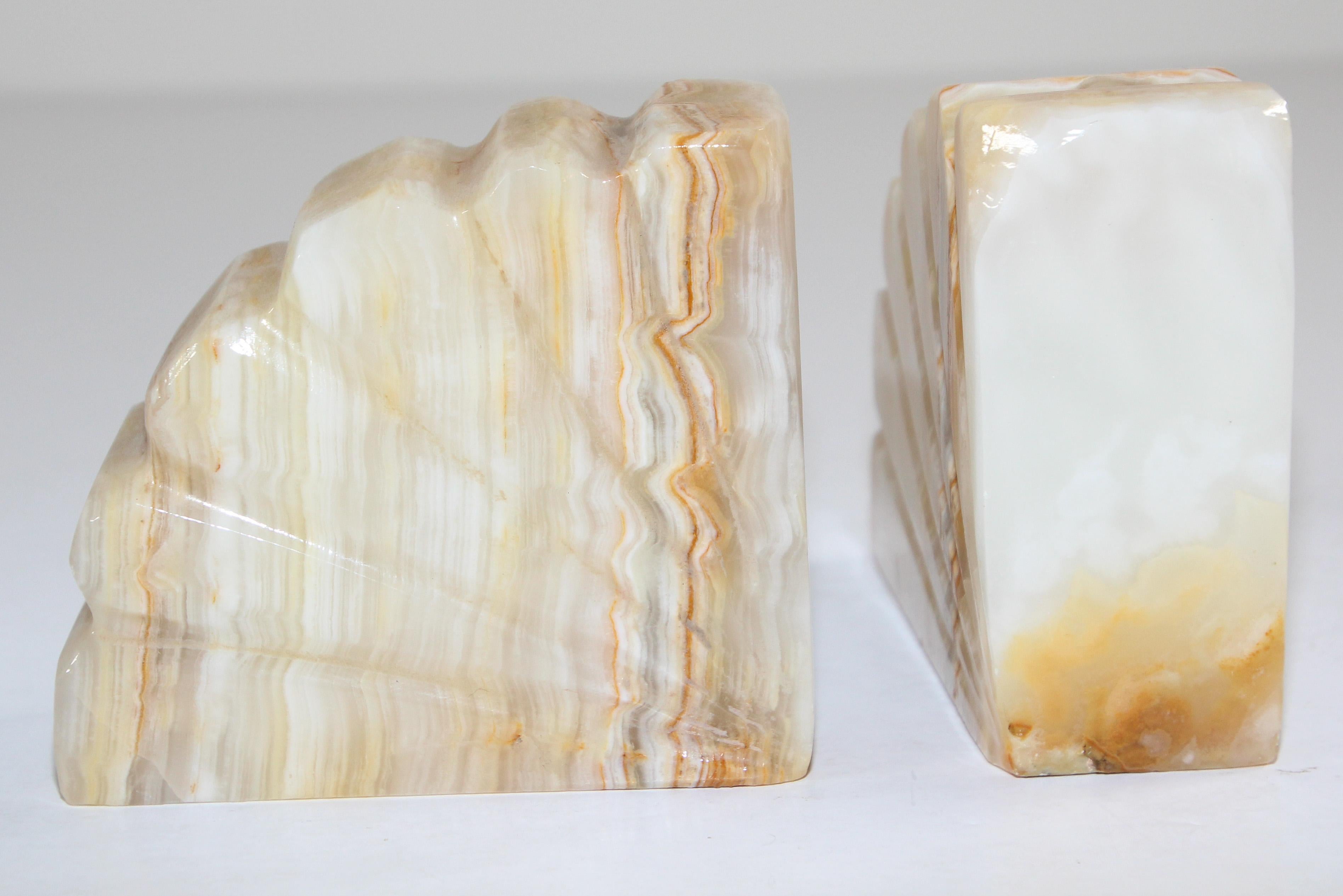 Art Deco Marble Bookends Hand Carved Scallop Shell Design, French, Ca 1940s 2