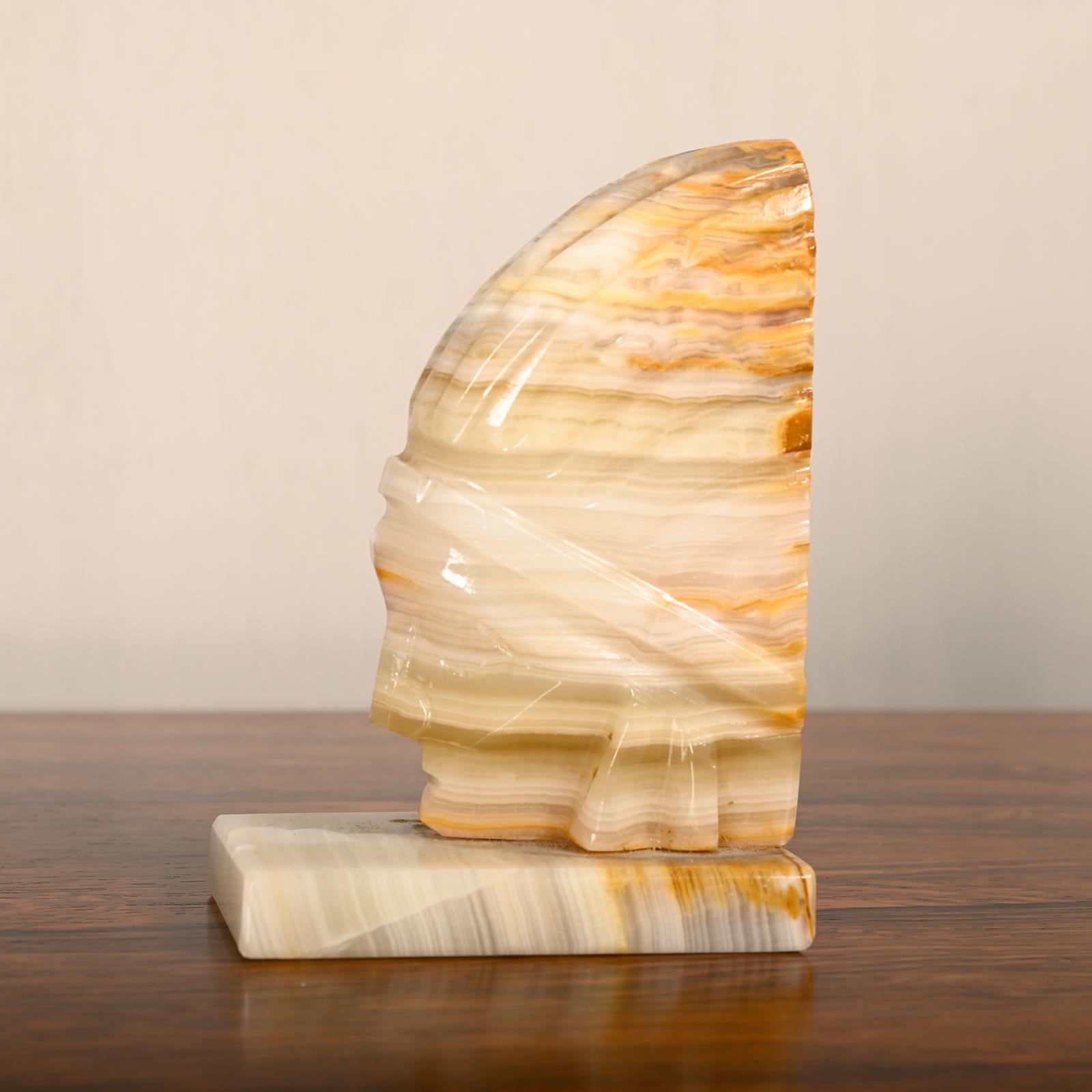 Art Deco marble bookends with carved heads of Native Americans 5