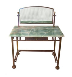 Art Deco Marble & Brass Dressing Table with Mirror, French Le Lit Pardon