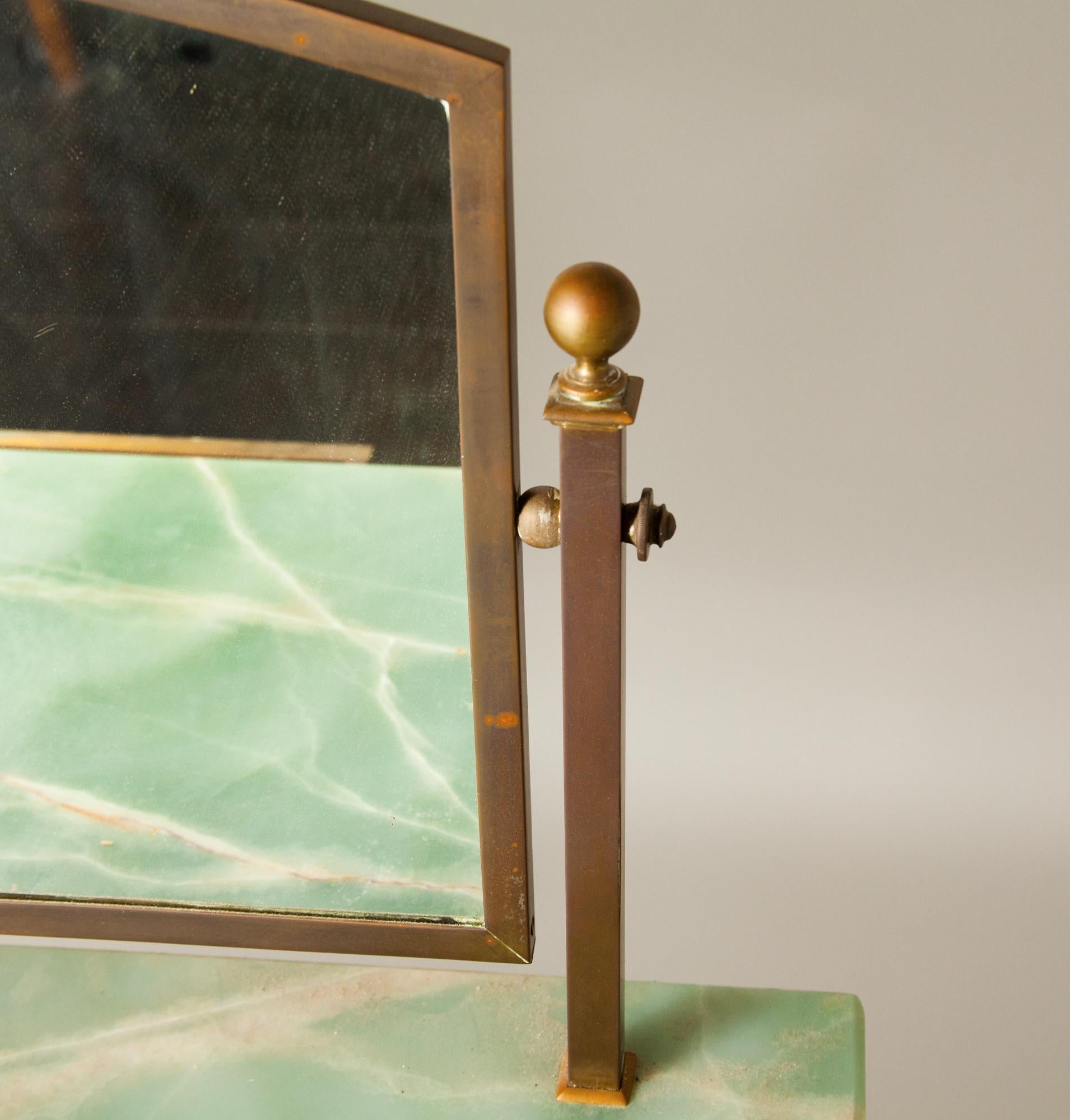 Art Deco Marble & Brass Dressing Table with Mirror, French Le Lit Pardon 1
