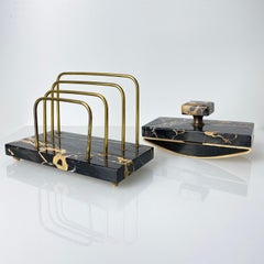Art Deco Marble & Brass Letter Holder & Ink Blotter Set