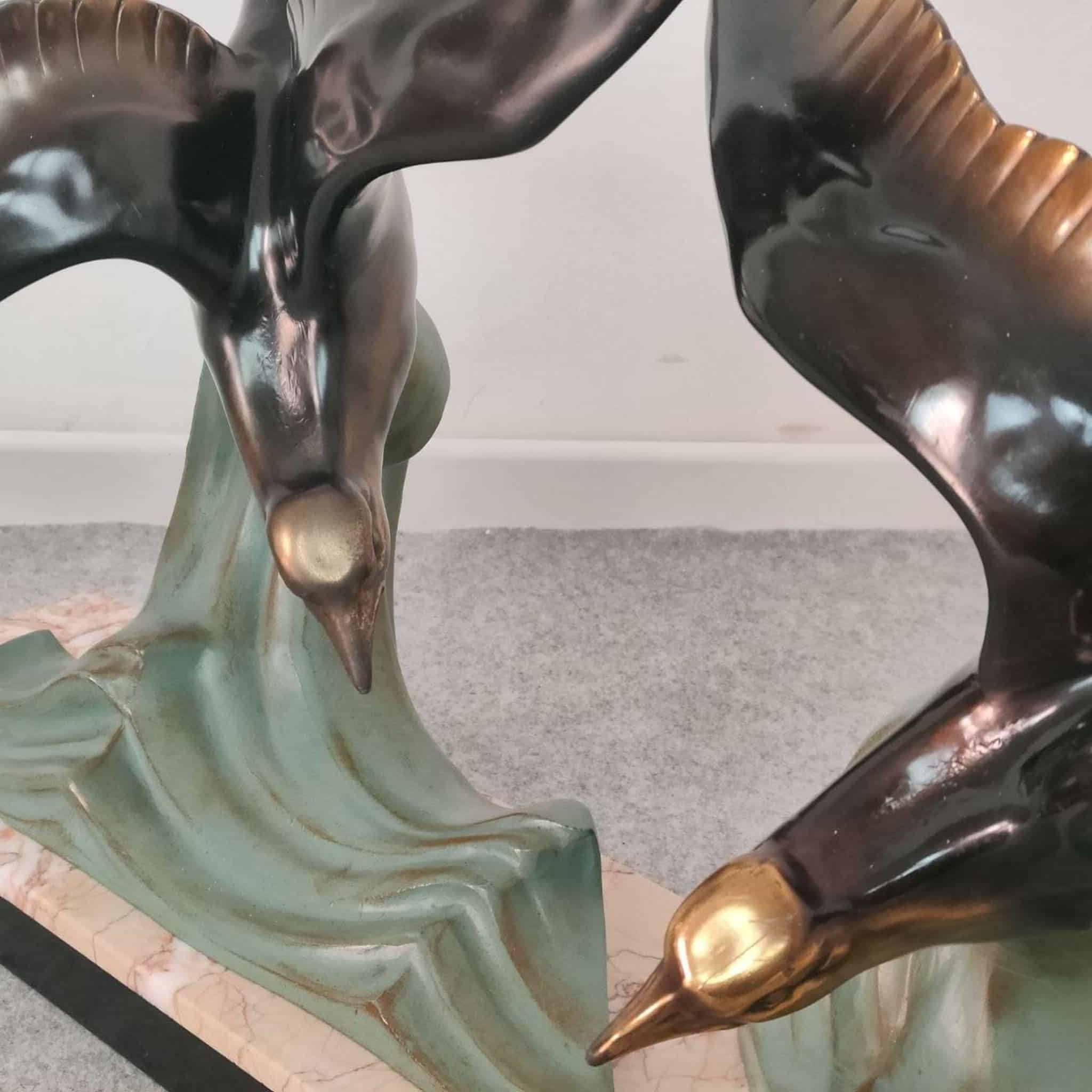 Art Deco Marmor Bronze Möwen Tier-Skulptur Dekorativ, Frankreich, 30er Jahre im Angebot 3