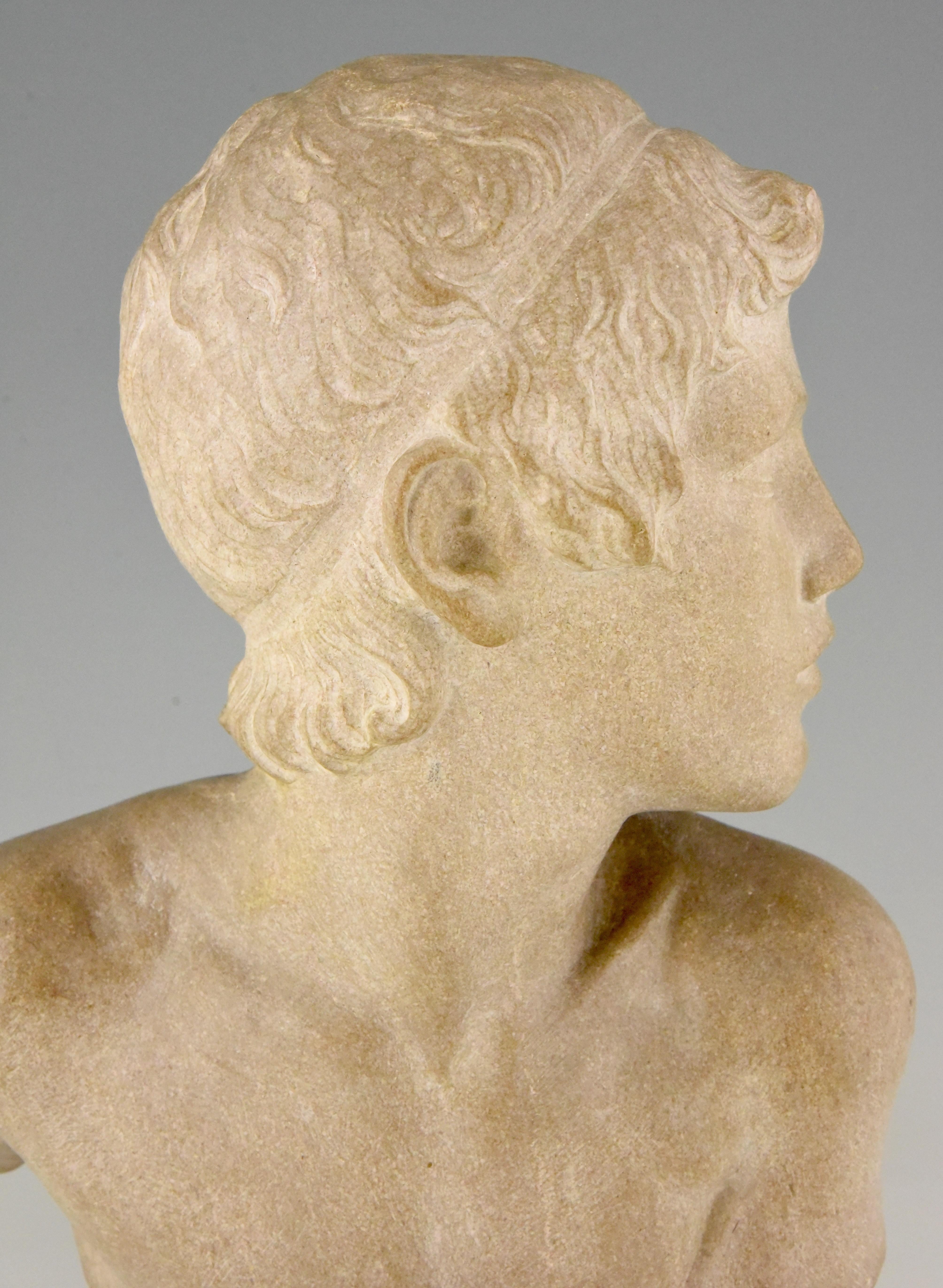 Art Deco Marble Bust of a Boy the Child Achilles Constant Roux, 1920 3