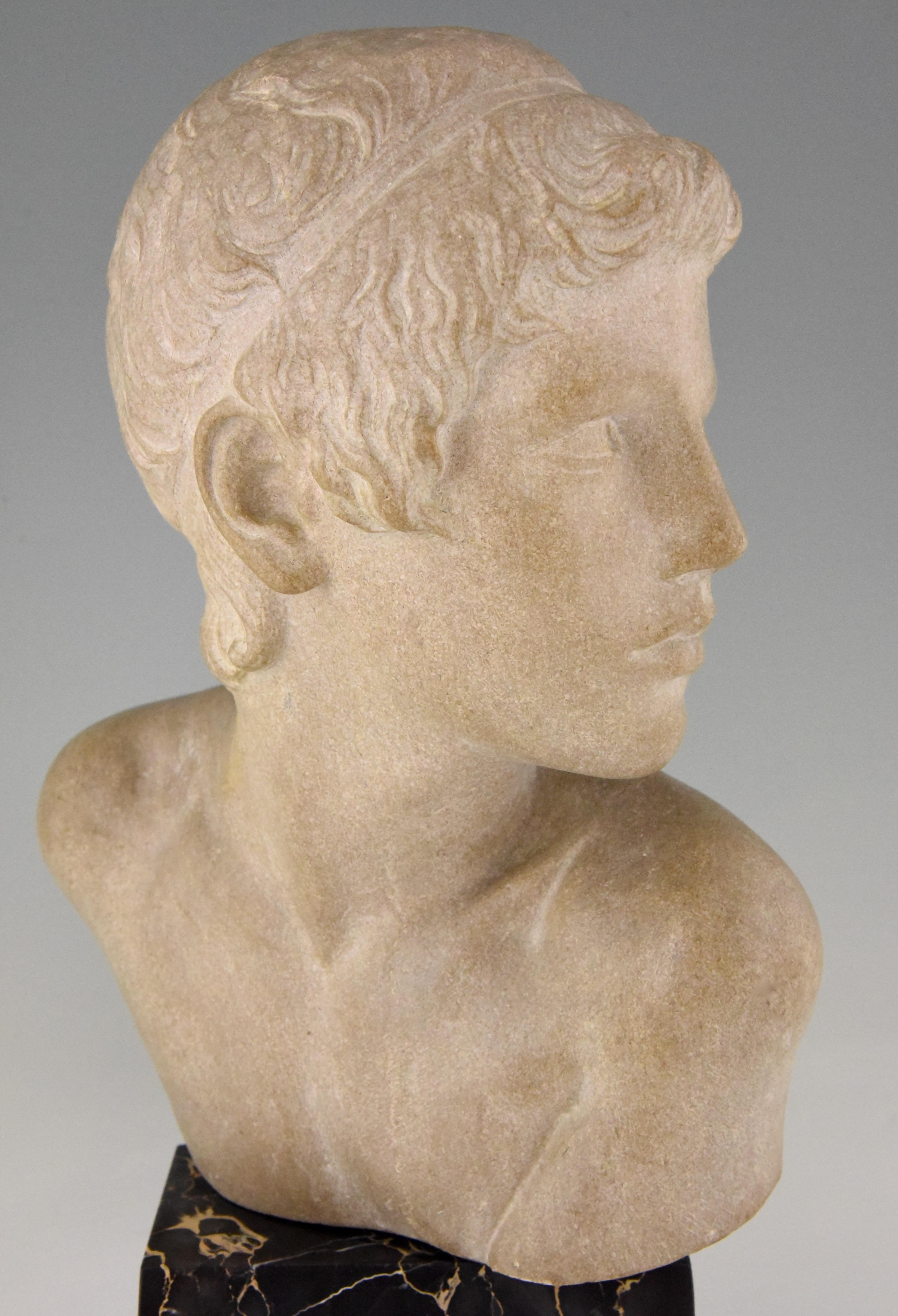Art Deco Marble Bust of a Boy the Child Achilles Constant Roux, 1920 4