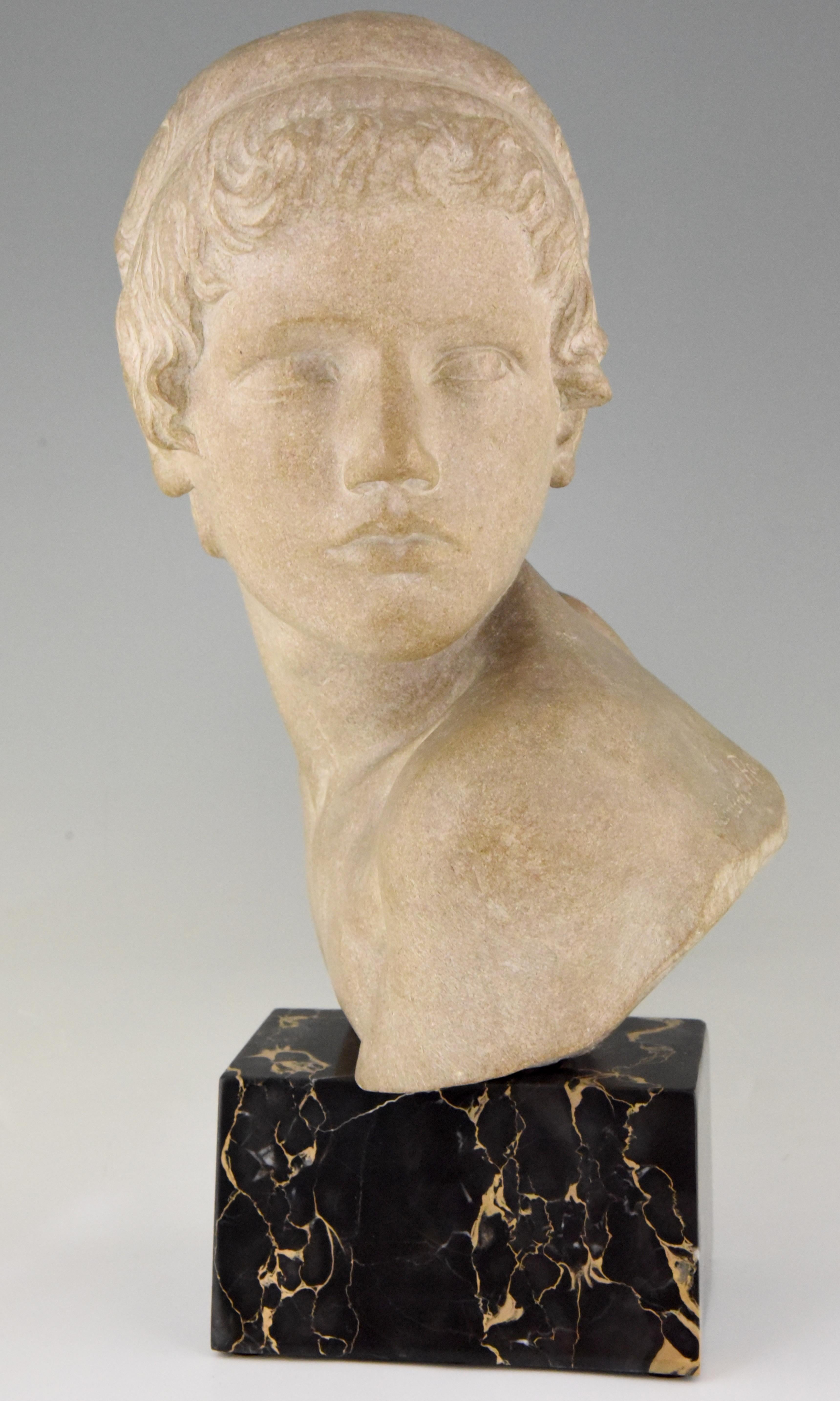 French Art Deco Marble Bust of a Boy the Child Achilles Constant Roux, 1920