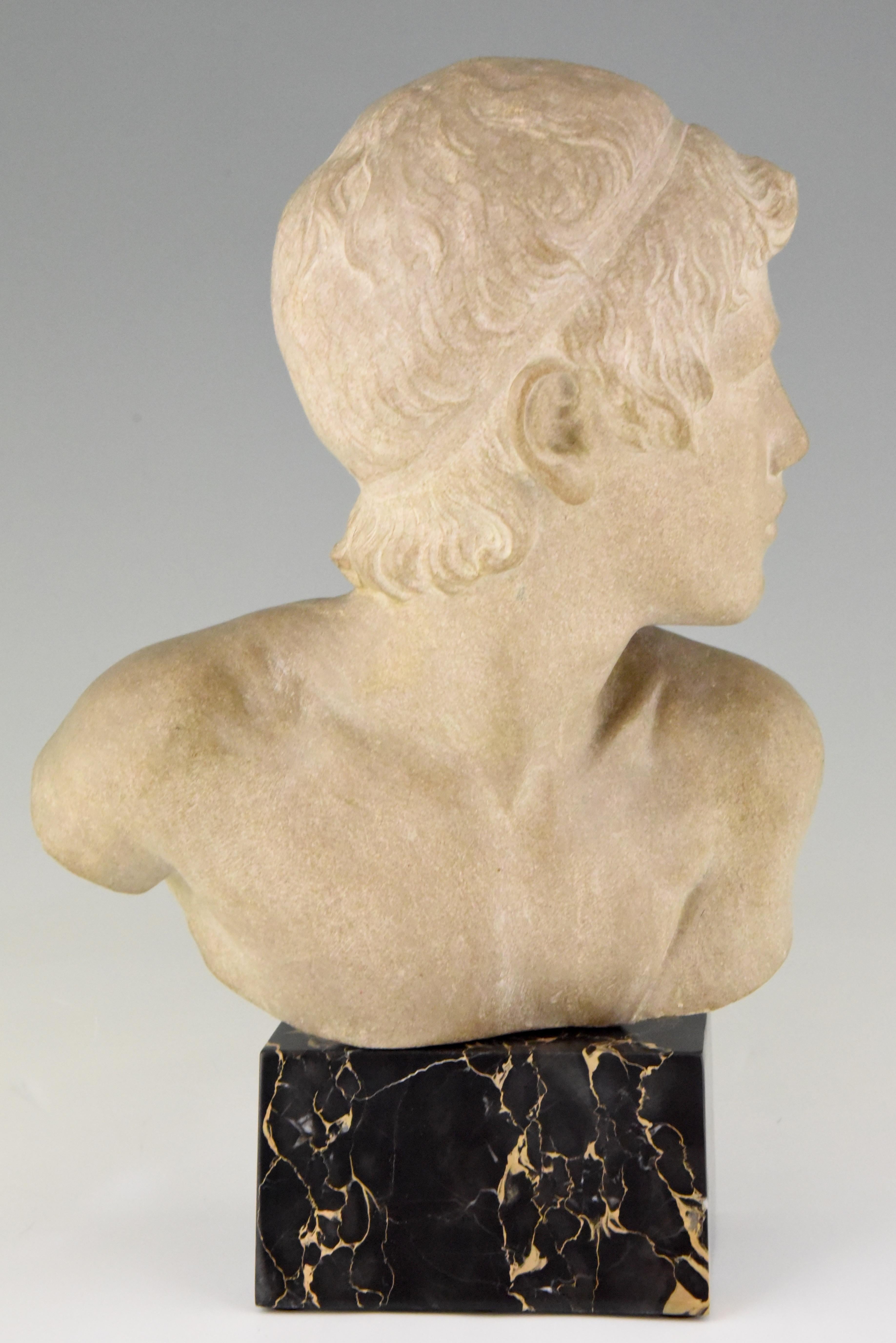 Art Deco Marble Bust of a Boy the Child Achilles Constant Roux, 1920 2