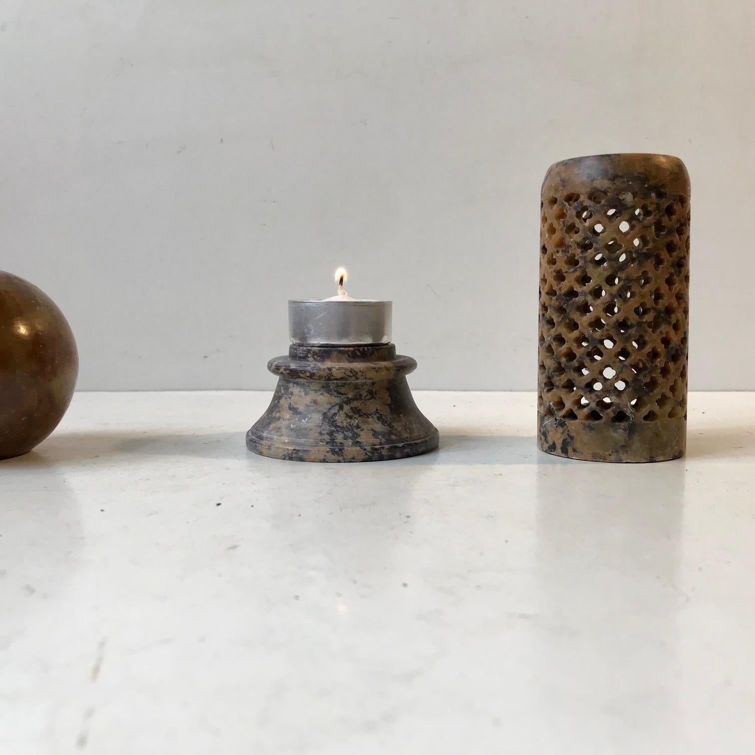 Scandinavian Art Deco Marble Candleholder and Sphere, 1930s