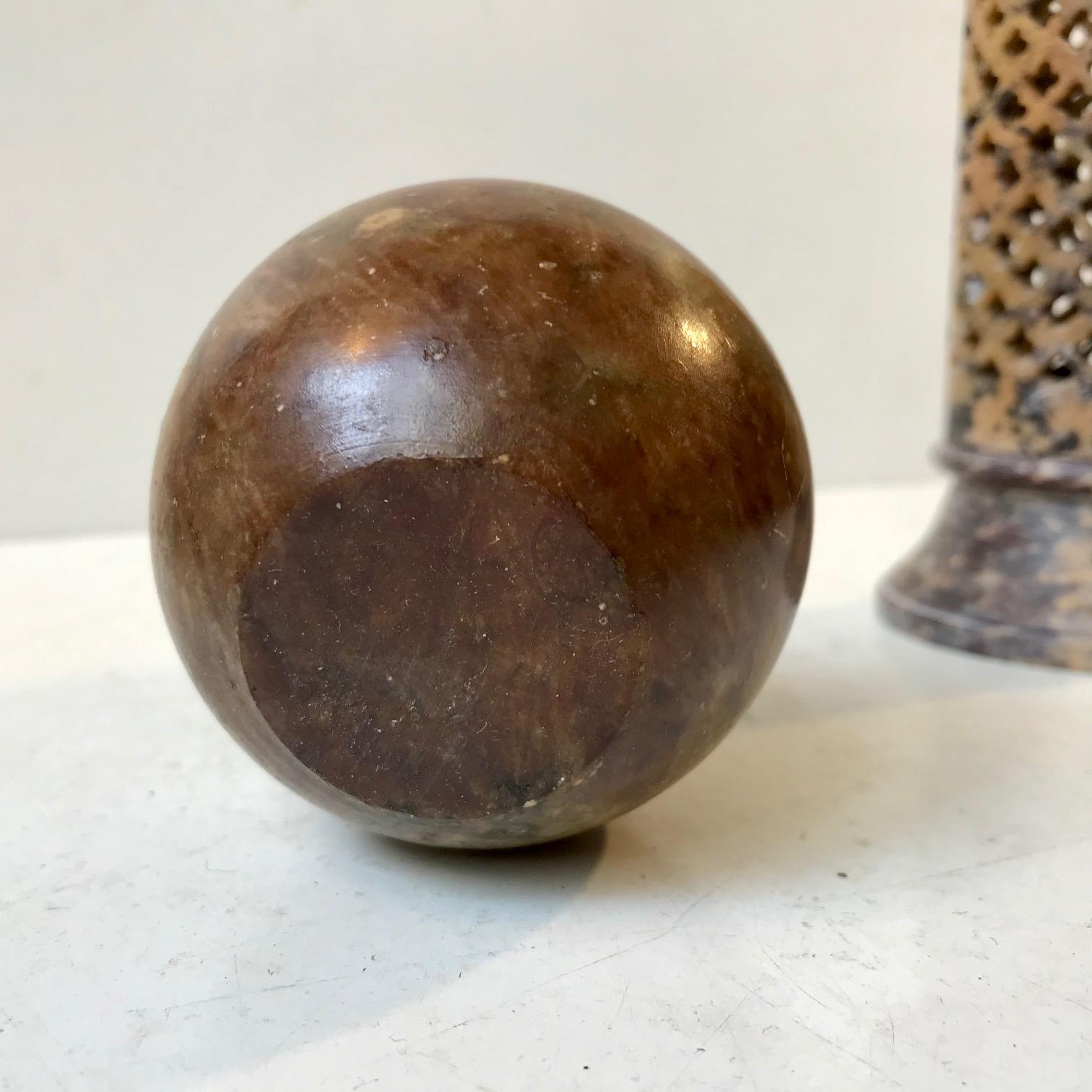 Mid-20th Century Art Deco Marble Candleholder and Sphere, 1930s