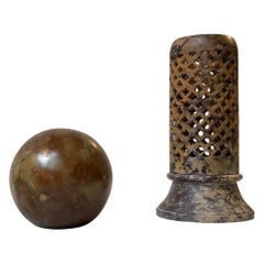 Art Deco Marble Candleholder and Sphere, 1930s