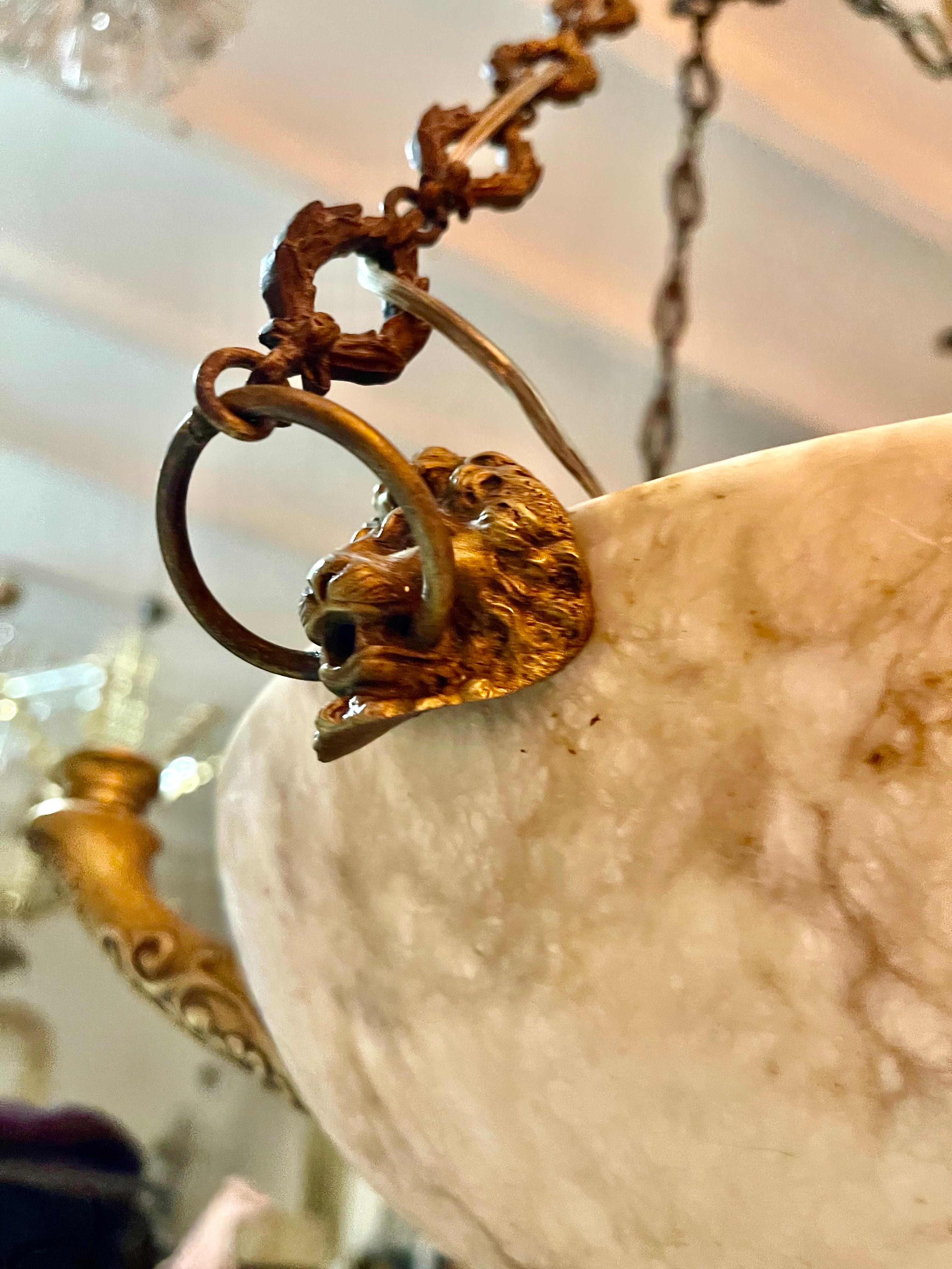 Art deco Marble chandelier with full bronze structure large model, France 1920 In Good Condition For Sale In La xara, VC