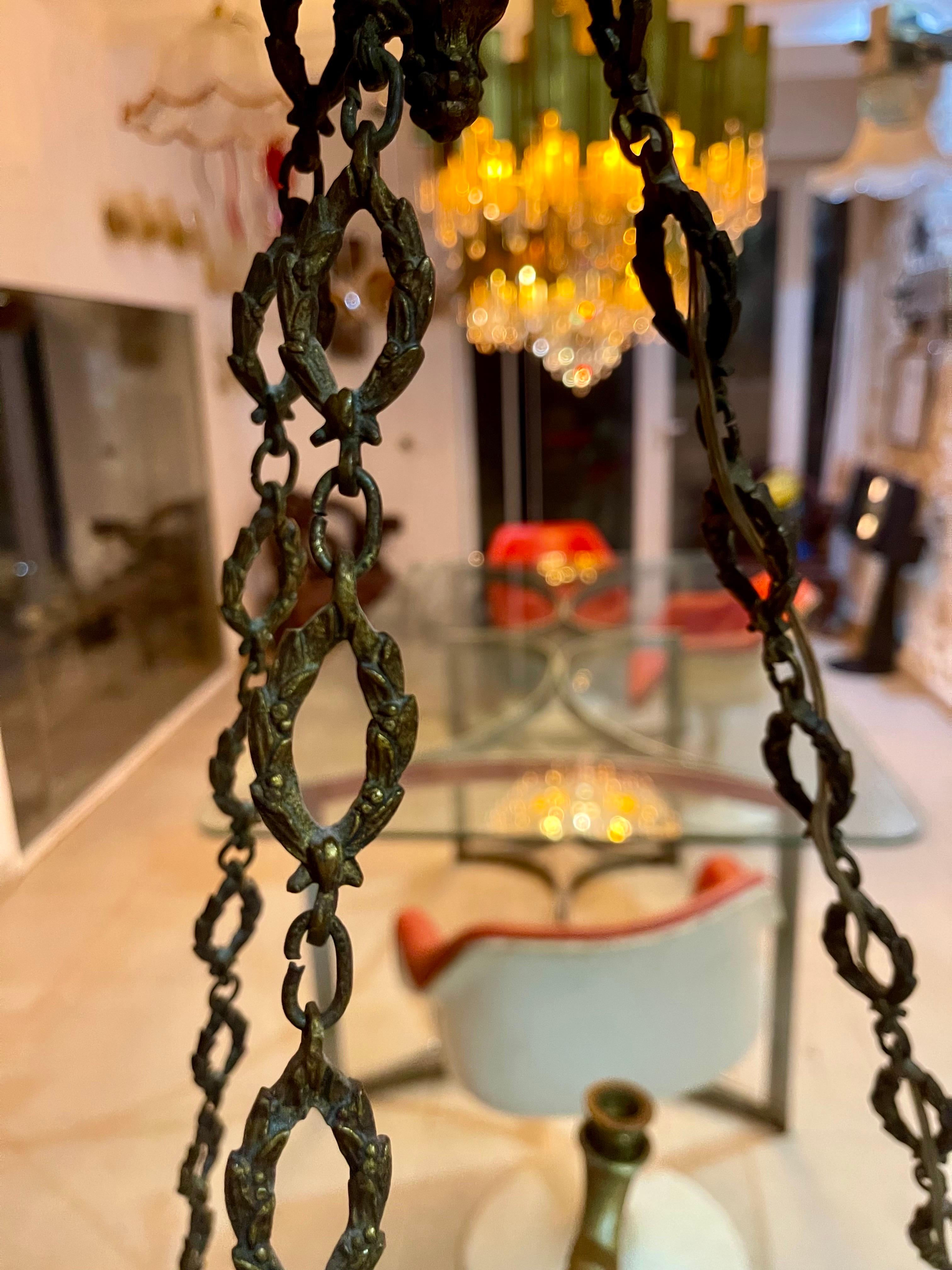 Early 20th Century Art deco Marble chandelier with full bronze structure large model, France 1920 For Sale