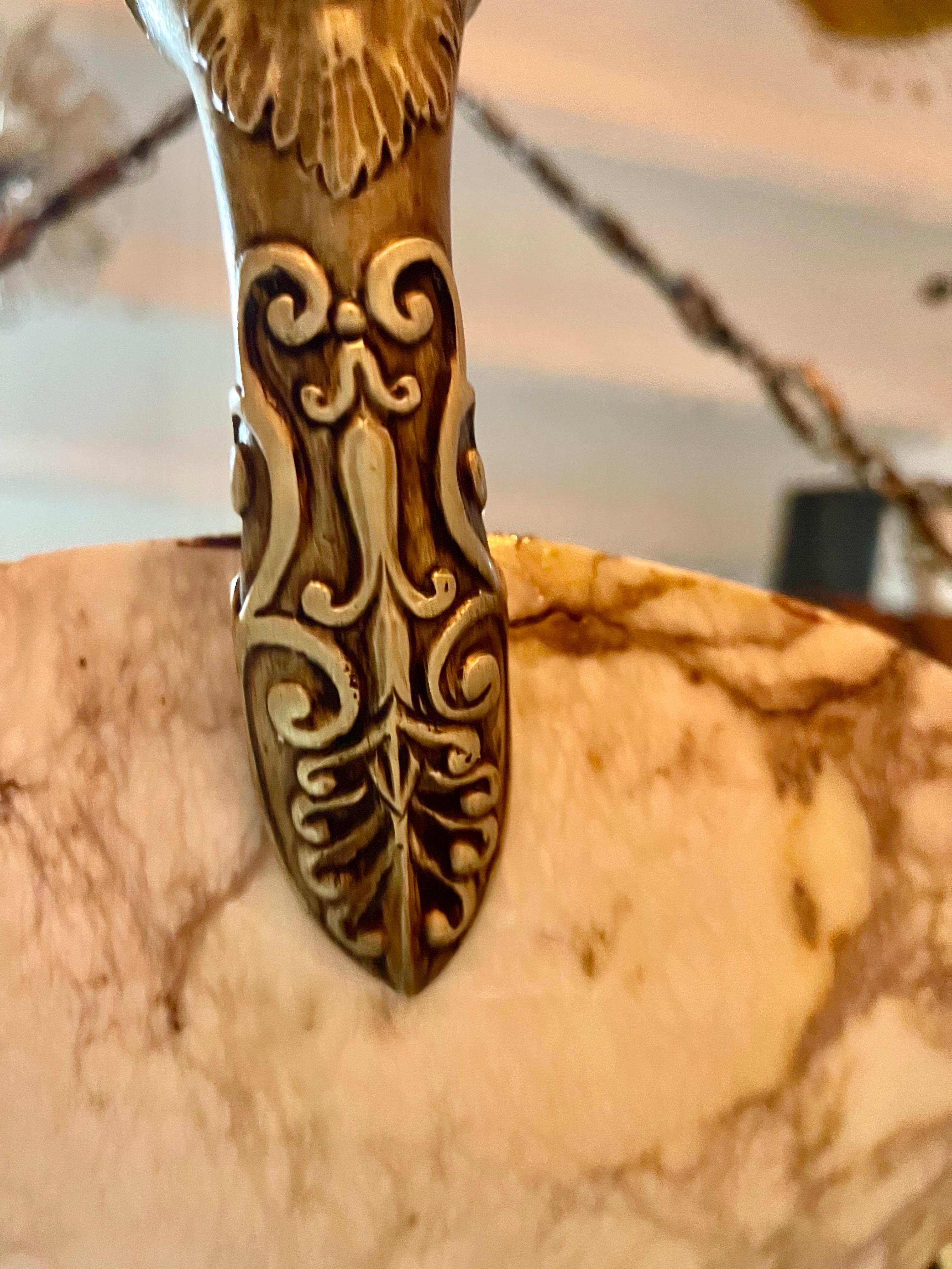 Bronze Art deco Marble chandelier with full bronze structure large model, France 1920 For Sale