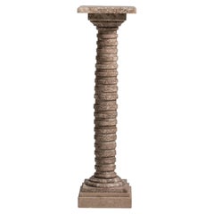 Art Deco Marble Column Pedestal, Weathered Wood, Early 20th Century