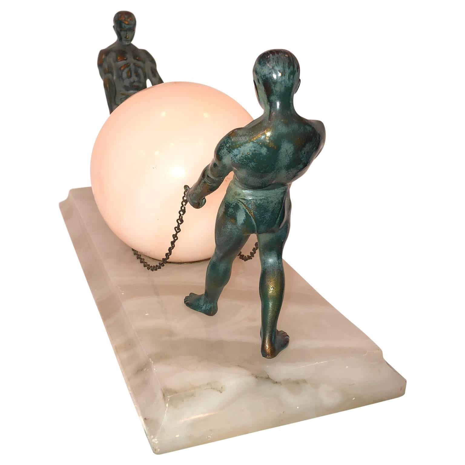Bronze Art Deco Marble Desk Lamp or Night Light