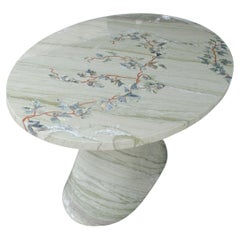 Art Deco Marble Dining Table, Botanical Stone Inlay