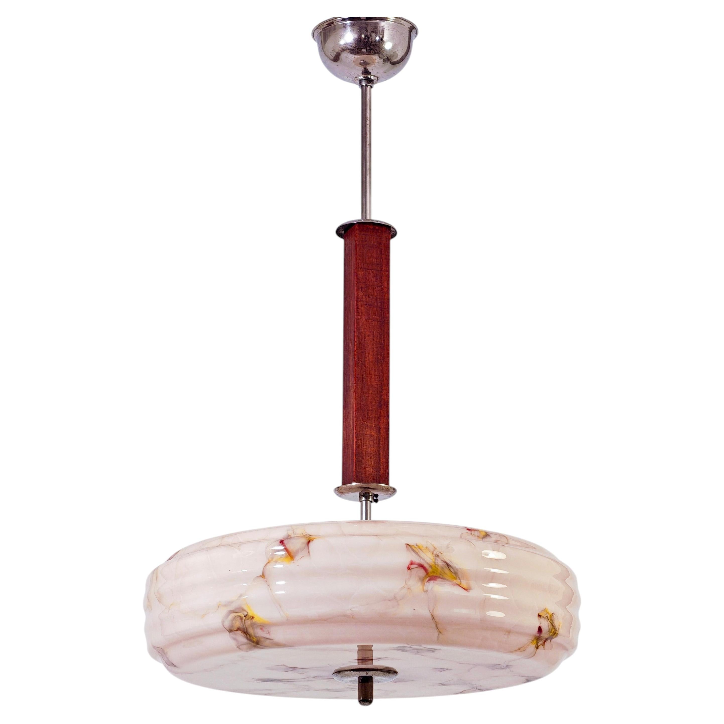 Art Deco marble effect hand-blown Murano glass pendant light, Italy, 1930s For Sale
