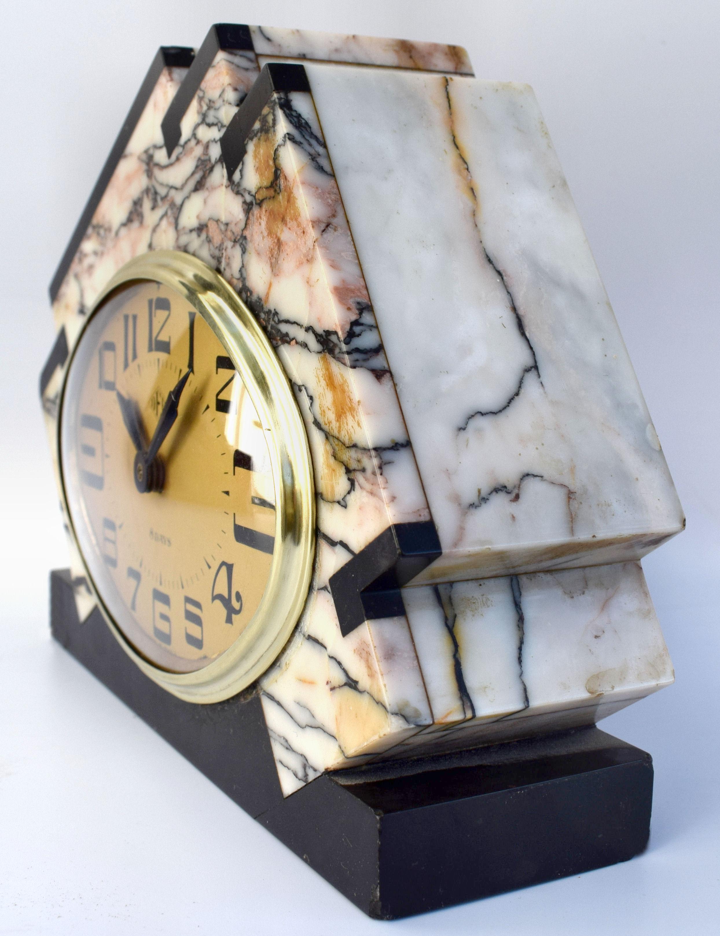 French Art Deco Marble Eight Day Mantle Clock by Dep